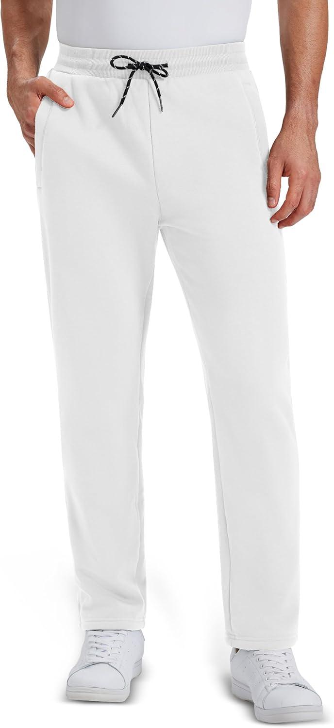 imageMAGCOMSEN Mens Winter Fleece Pants Sherpa Lined Sweatpants Thermal Warm Thicken Pants Active Joggers with 3 PocketsWhite