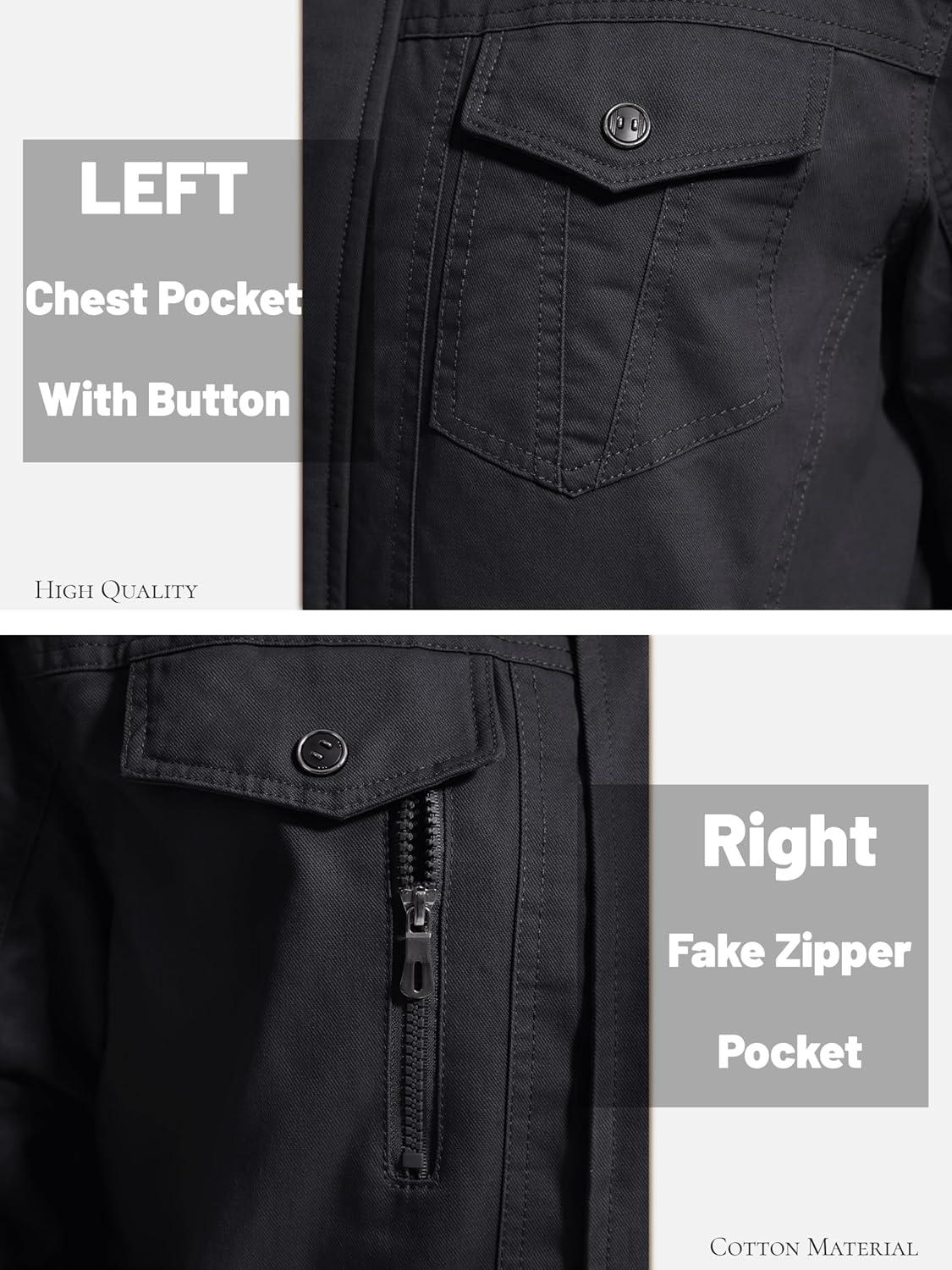 imageMAGCOMSEN Mens Winter Jacket Fleece Lined Work Jackets Waxed Canvas Shirt Jackets Warm Sherpa Trucker Military JacketBlack