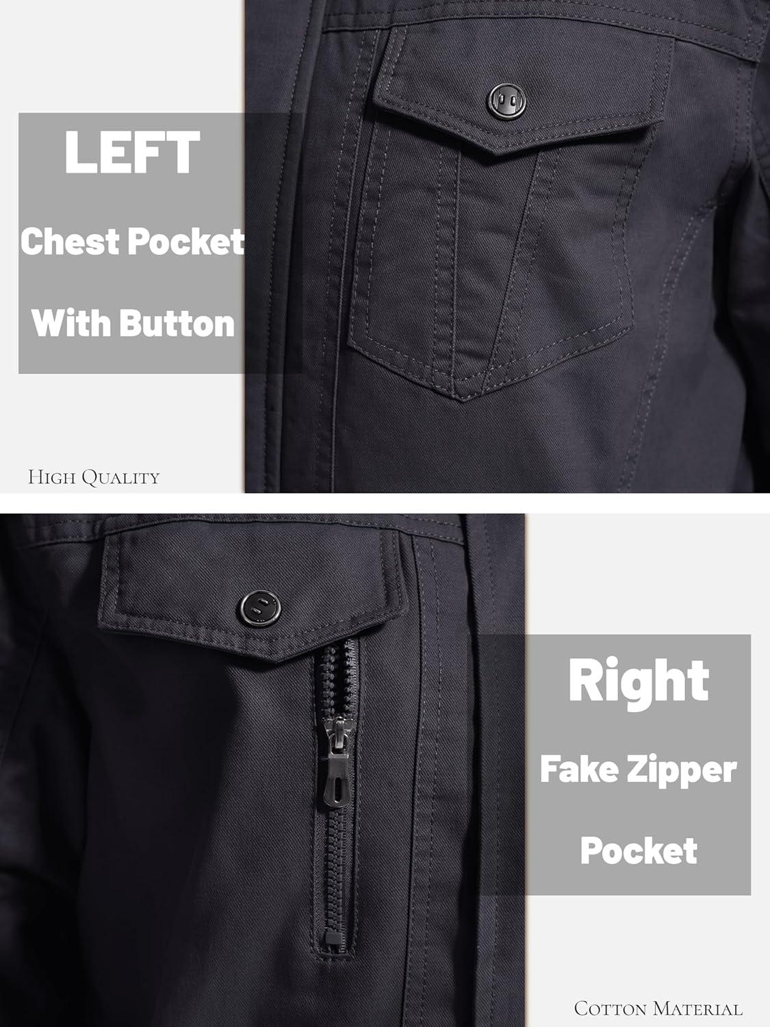 imageMAGCOMSEN Mens Winter Jacket Fleece Lined Work Jackets Waxed Canvas Shirt Jackets Warm Sherpa Trucker Military JacketDark Grey