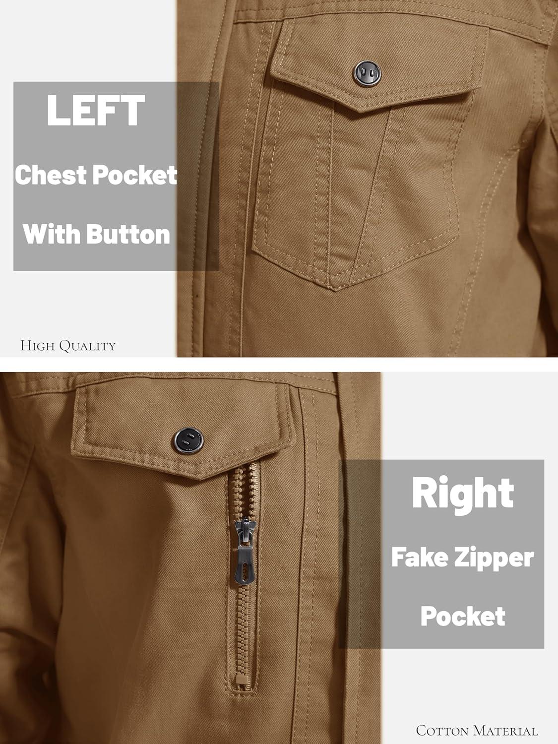 imageMAGCOMSEN Mens Winter Jacket Fleece Lined Work Jackets Waxed Canvas Shirt Jackets Warm Sherpa Trucker Military JacketKhaki