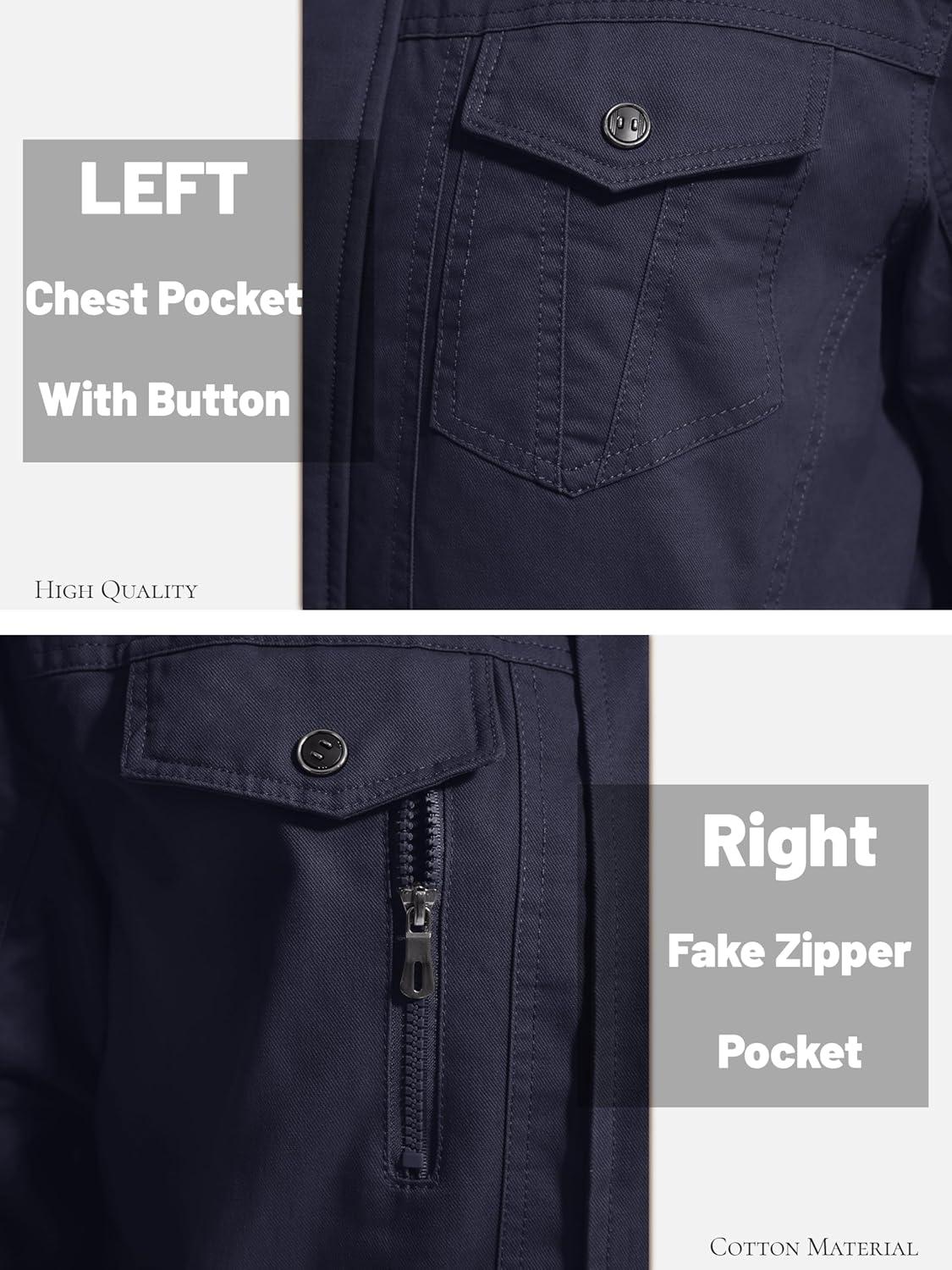imageMAGCOMSEN Mens Winter Jacket Fleece Lined Work Jackets Waxed Canvas Shirt Jackets Warm Sherpa Trucker Military JacketNavy Blue