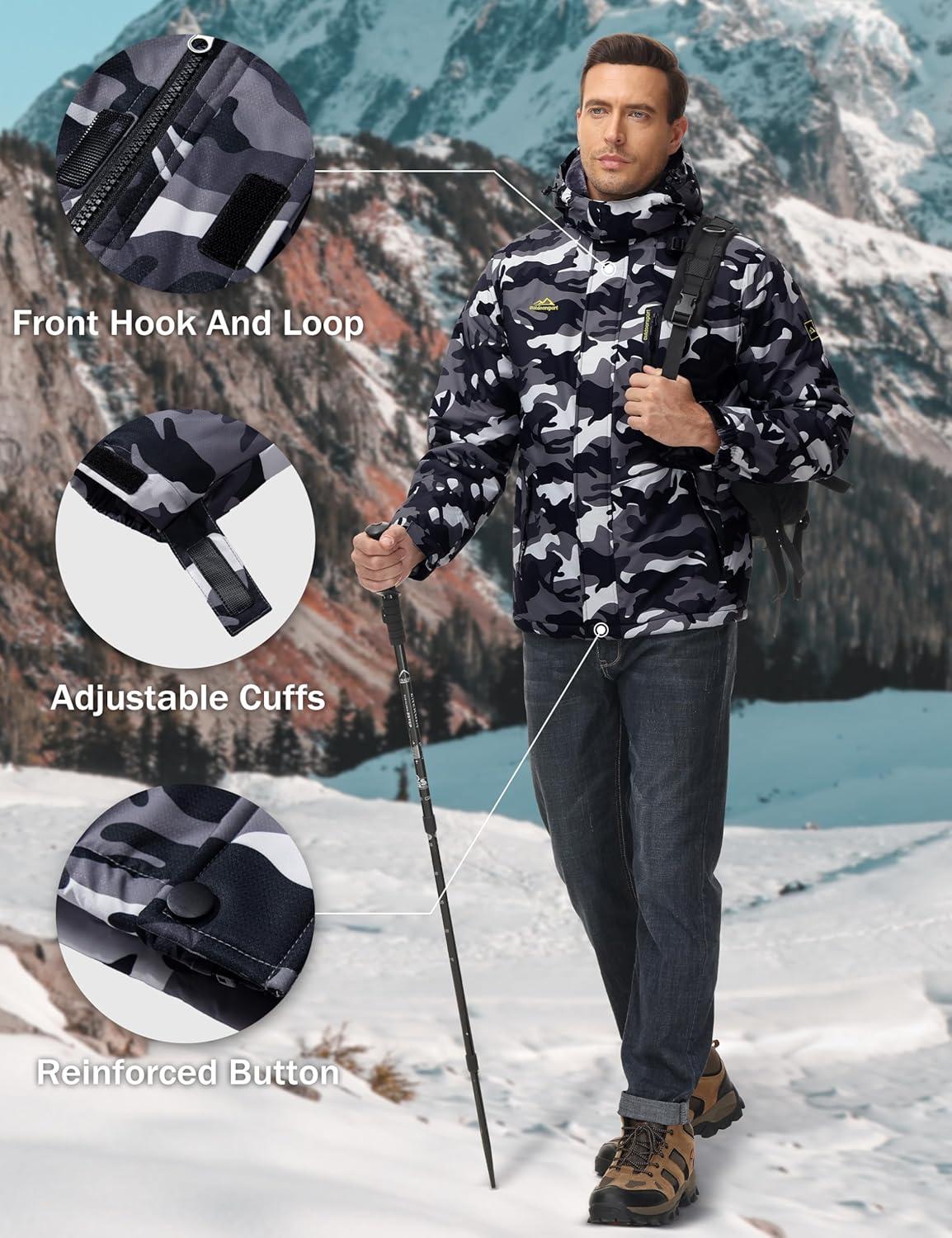 imageMAGCOMSEN Mens Winter Jacket Ski Snow Waterproof Fleece Coats Snowboard Warm Parka Raincoats with Hood 5 PocketsArmy Green Camo