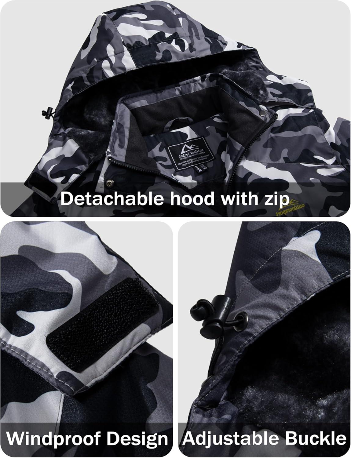 imageMAGCOMSEN Mens Winter Jacket Ski Snow Waterproof Fleece Coats Snowboard Warm Parka Raincoats with Hood 5 PocketsArmy Green Camo