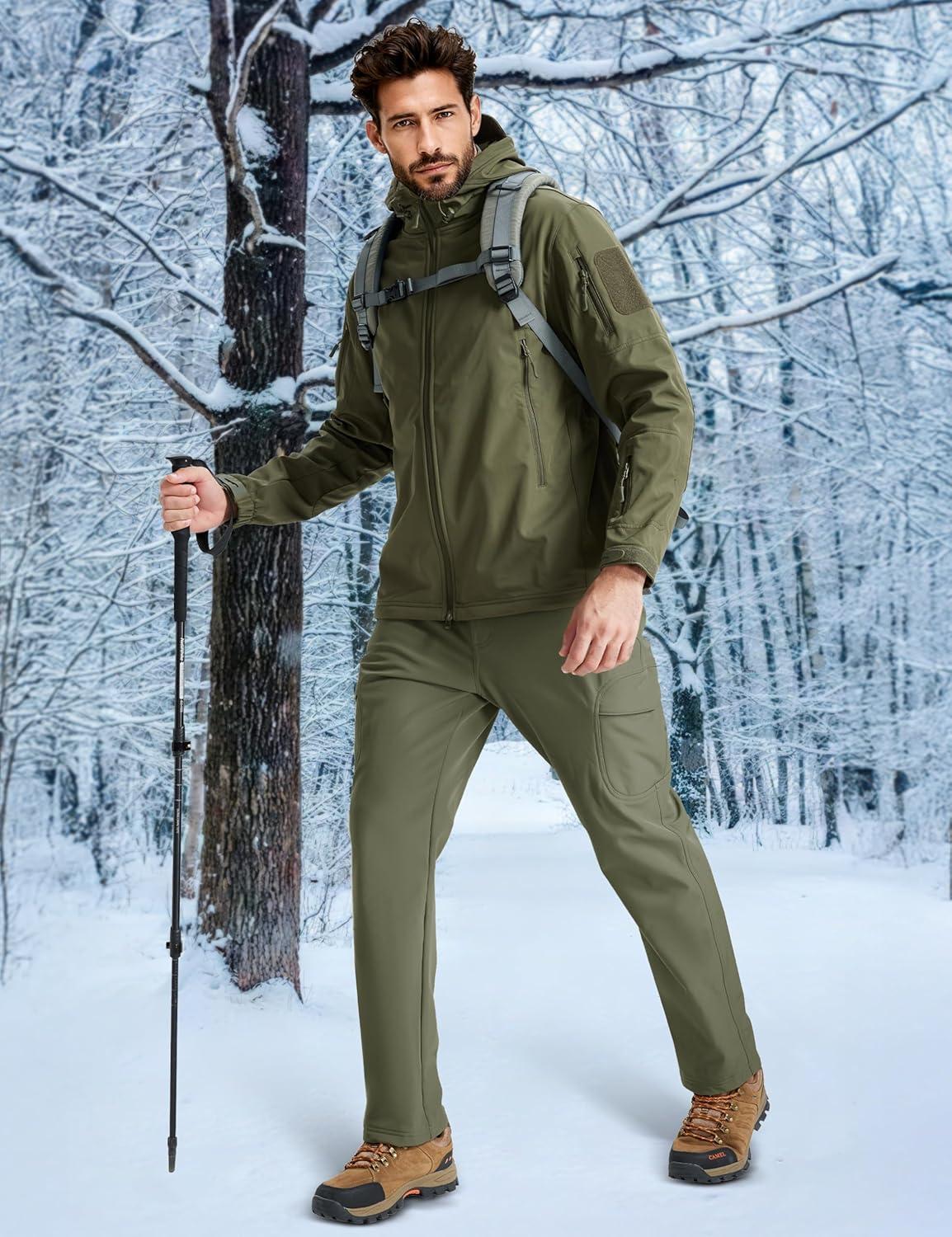 imageMAGCOMSEN Mens Winter Pants Water Resistant Fleece Lined Snowboard Ski Pants Softshell Tactical Pants with MultiPocketsArmy Green