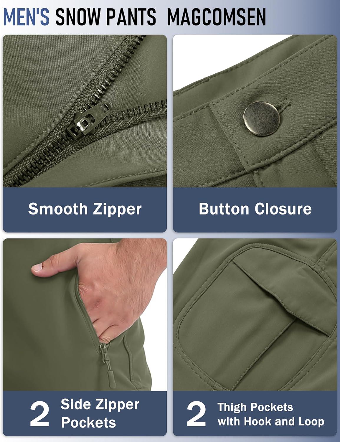 imageMAGCOMSEN Mens Winter Pants Water Resistant Fleece Lined Snowboard Ski Pants Softshell Tactical Pants with MultiPocketsArmy Green