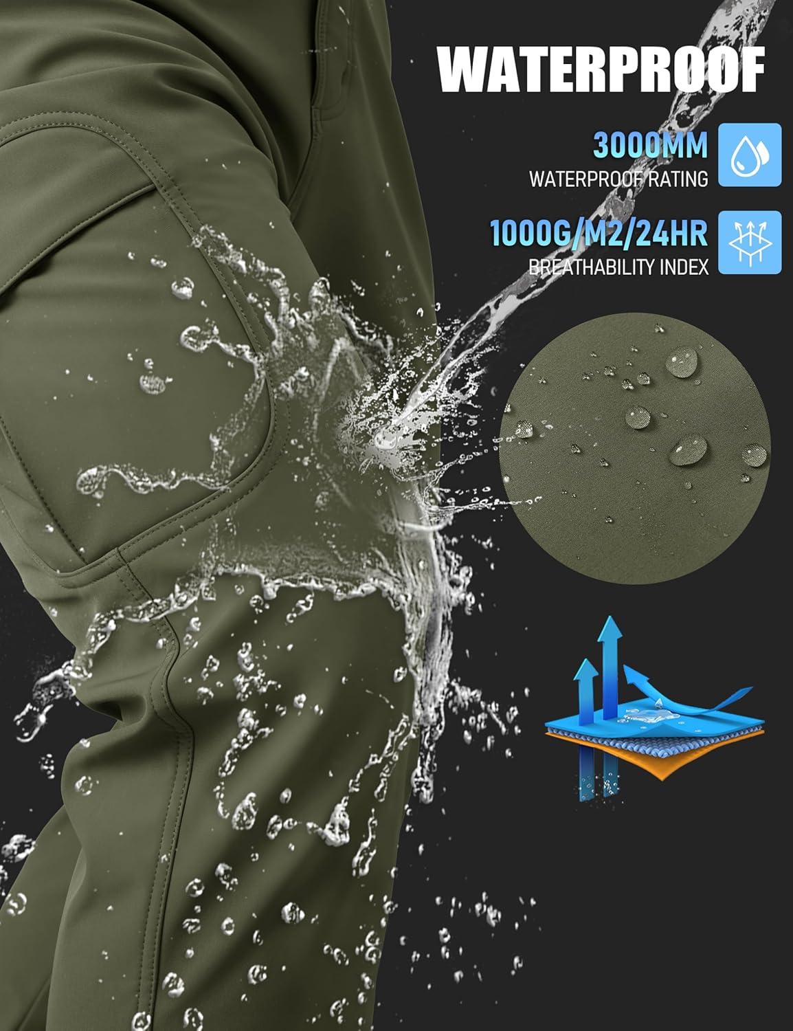 imageMAGCOMSEN Mens Winter Pants Water Resistant Fleece Lined Snowboard Ski Pants Softshell Tactical Pants with MultiPocketsArmy Green