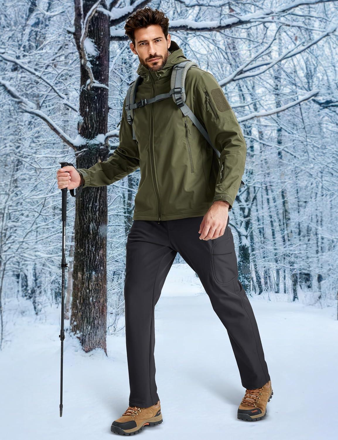 imageMAGCOMSEN Mens Winter Pants Water Resistant Fleece Lined Snowboard Ski Pants Softshell Tactical Pants with MultiPocketsBlack