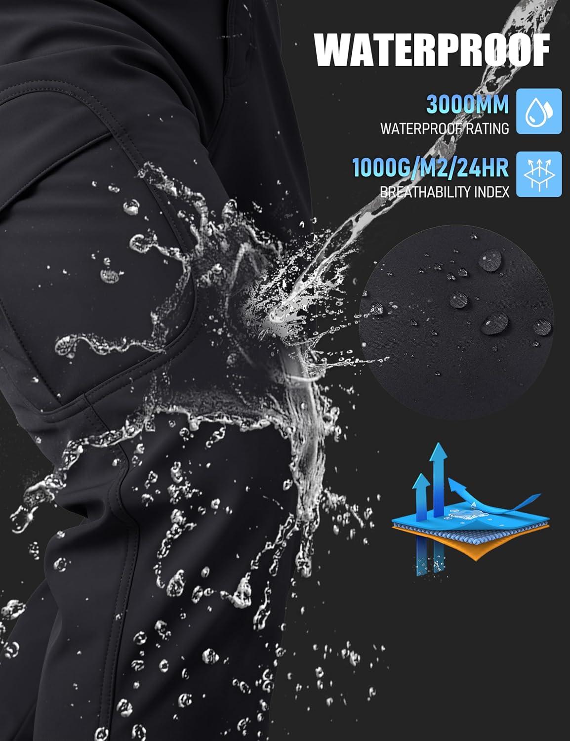 imageMAGCOMSEN Mens Winter Pants Water Resistant Fleece Lined Snowboard Ski Pants Softshell Tactical Pants with MultiPocketsBlack