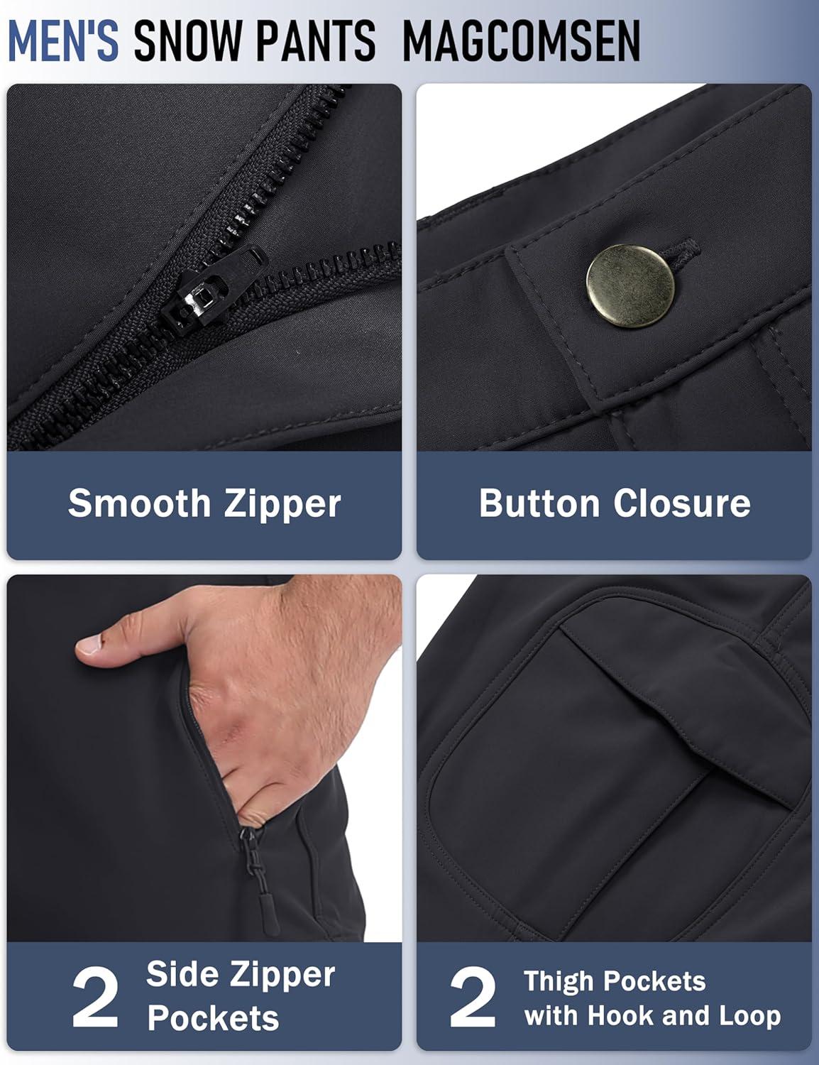 imageMAGCOMSEN Mens Winter Pants Water Resistant Fleece Lined Snowboard Ski Pants Softshell Tactical Pants with MultiPocketsBlack