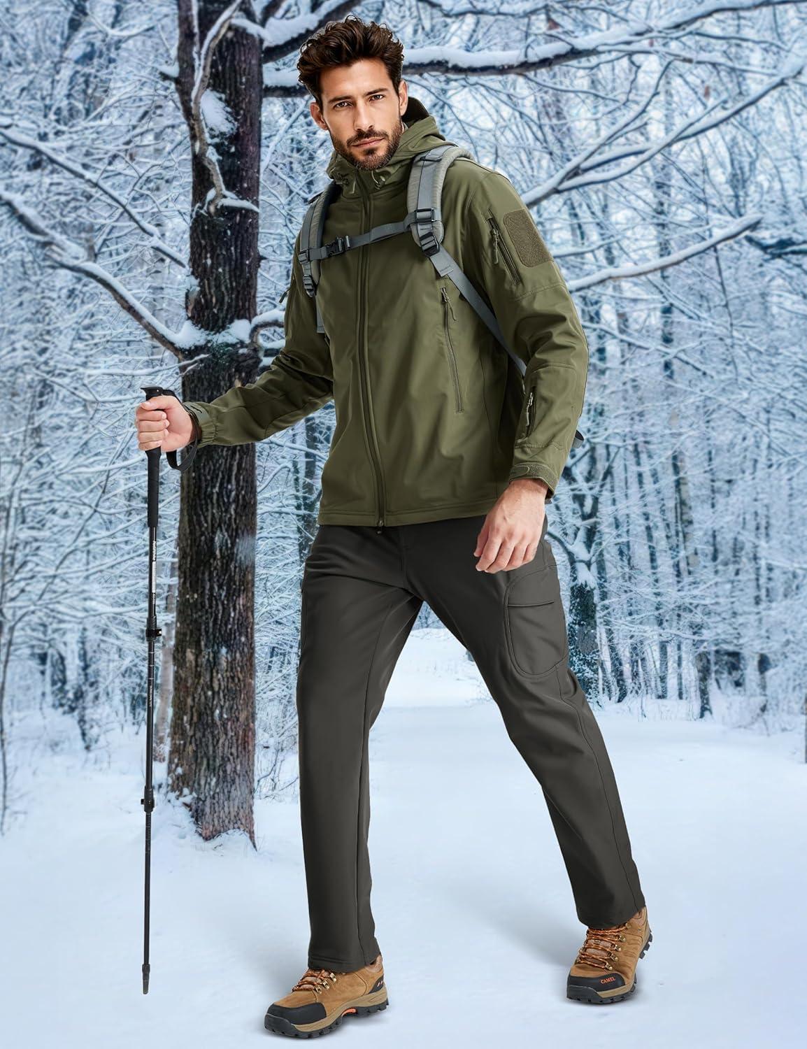 imageMAGCOMSEN Mens Winter Pants Water Resistant Fleece Lined Snowboard Ski Pants Softshell Tactical Pants with MultiPocketsGray