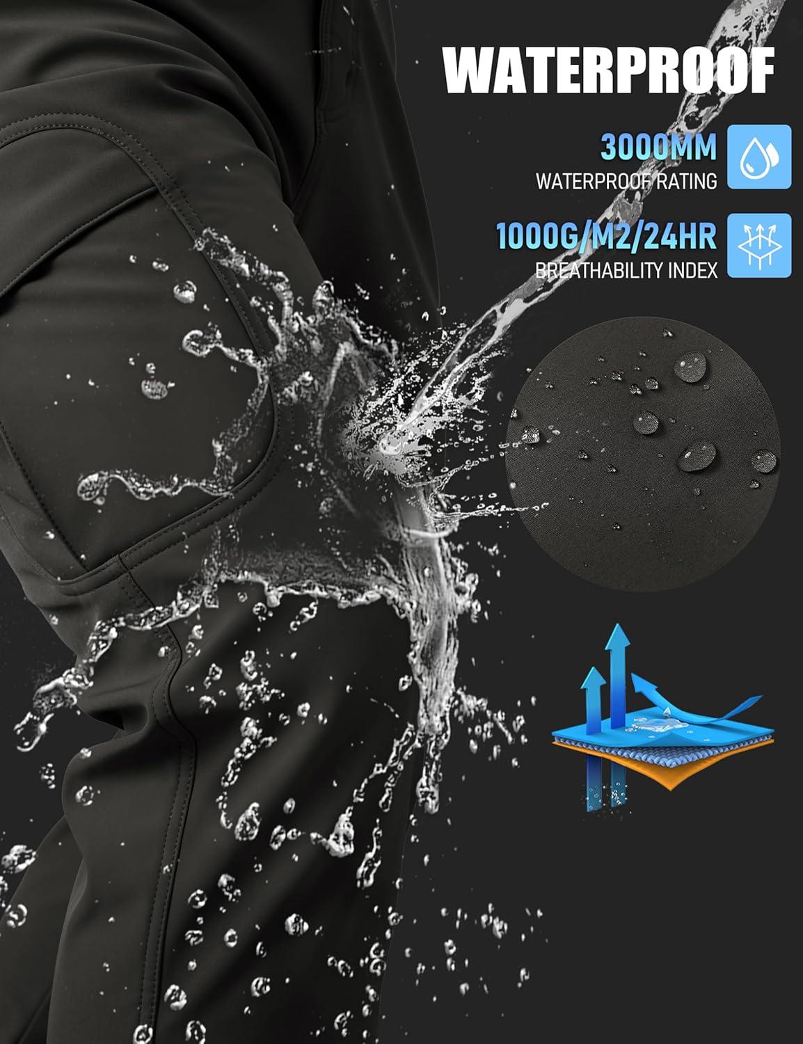 imageMAGCOMSEN Mens Winter Pants Water Resistant Fleece Lined Snowboard Ski Pants Softshell Tactical Pants with MultiPocketsGray