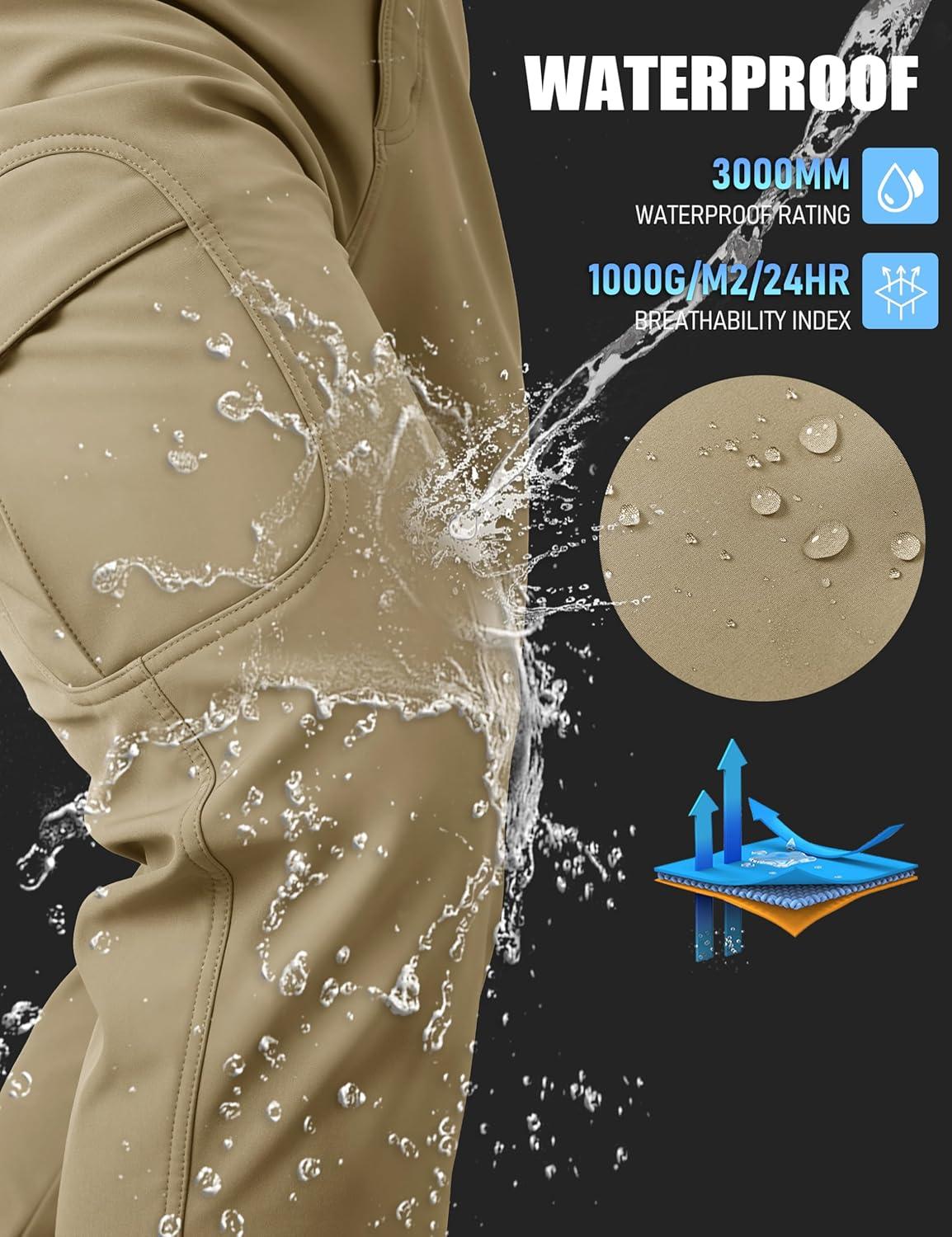 imageMAGCOMSEN Mens Winter Pants Water Resistant Fleece Lined Snowboard Ski Pants Softshell Tactical Pants with MultiPocketsKhaki