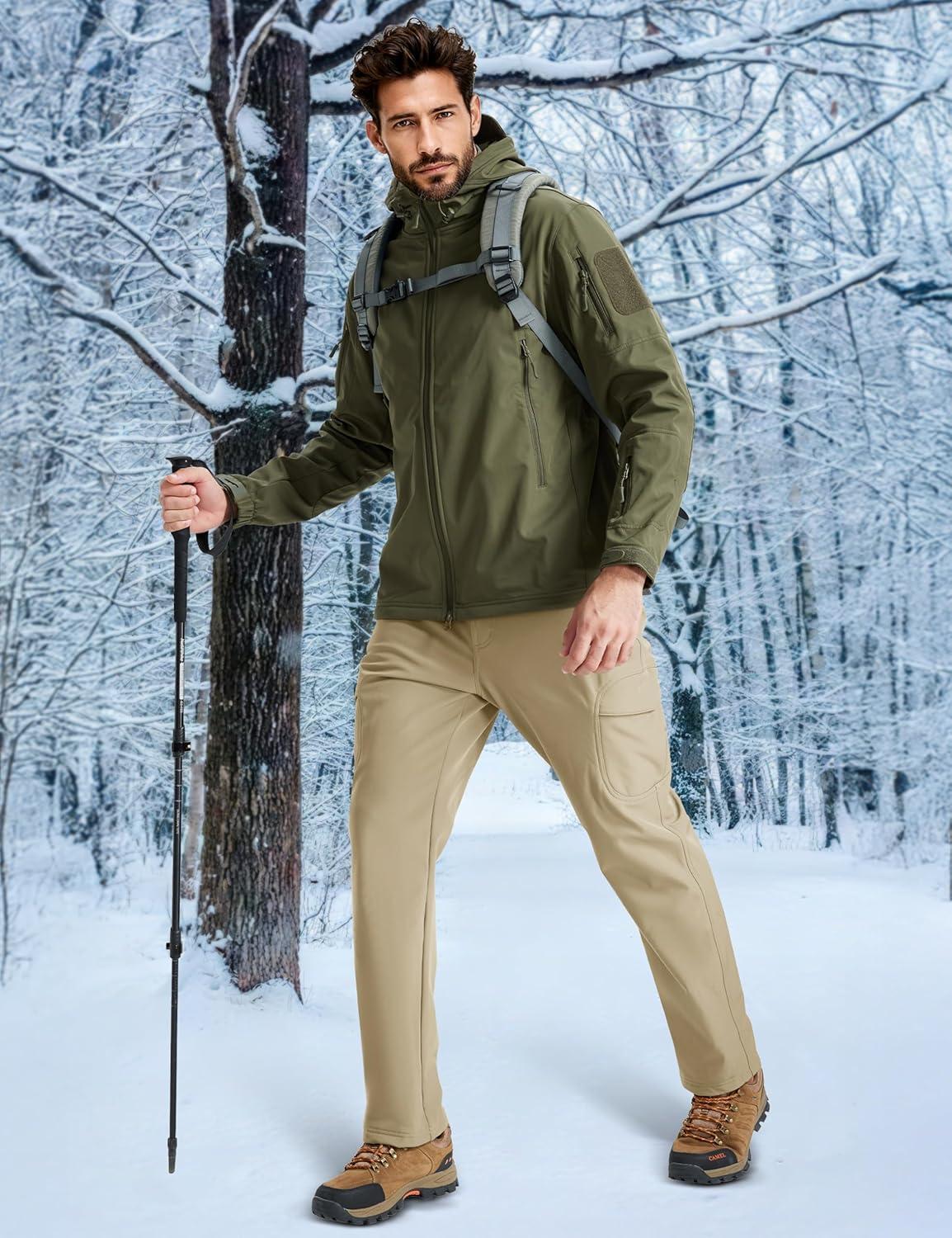 imageMAGCOMSEN Mens Winter Pants Water Resistant Fleece Lined Snowboard Ski Pants Softshell Tactical Pants with MultiPocketsKhaki