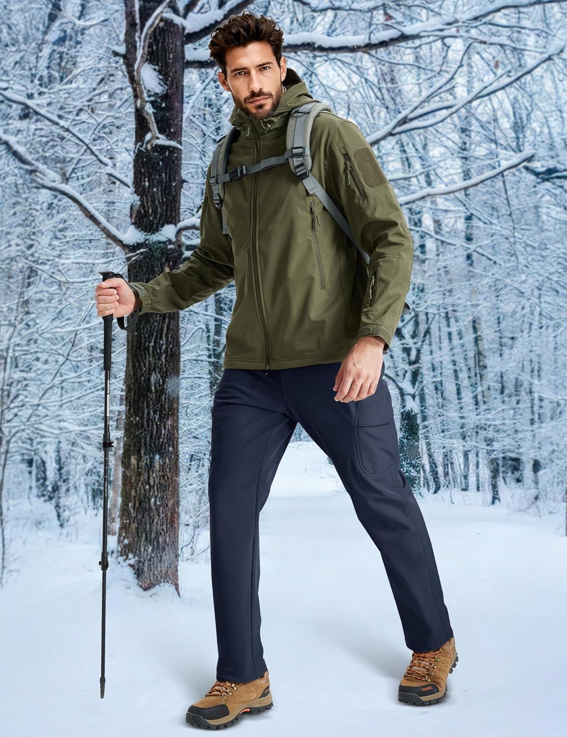 imageMAGCOMSEN Mens Winter Pants Water Resistant Fleece Lined Snowboard Ski Pants Softshell Tactical Pants with MultiPocketsNavy