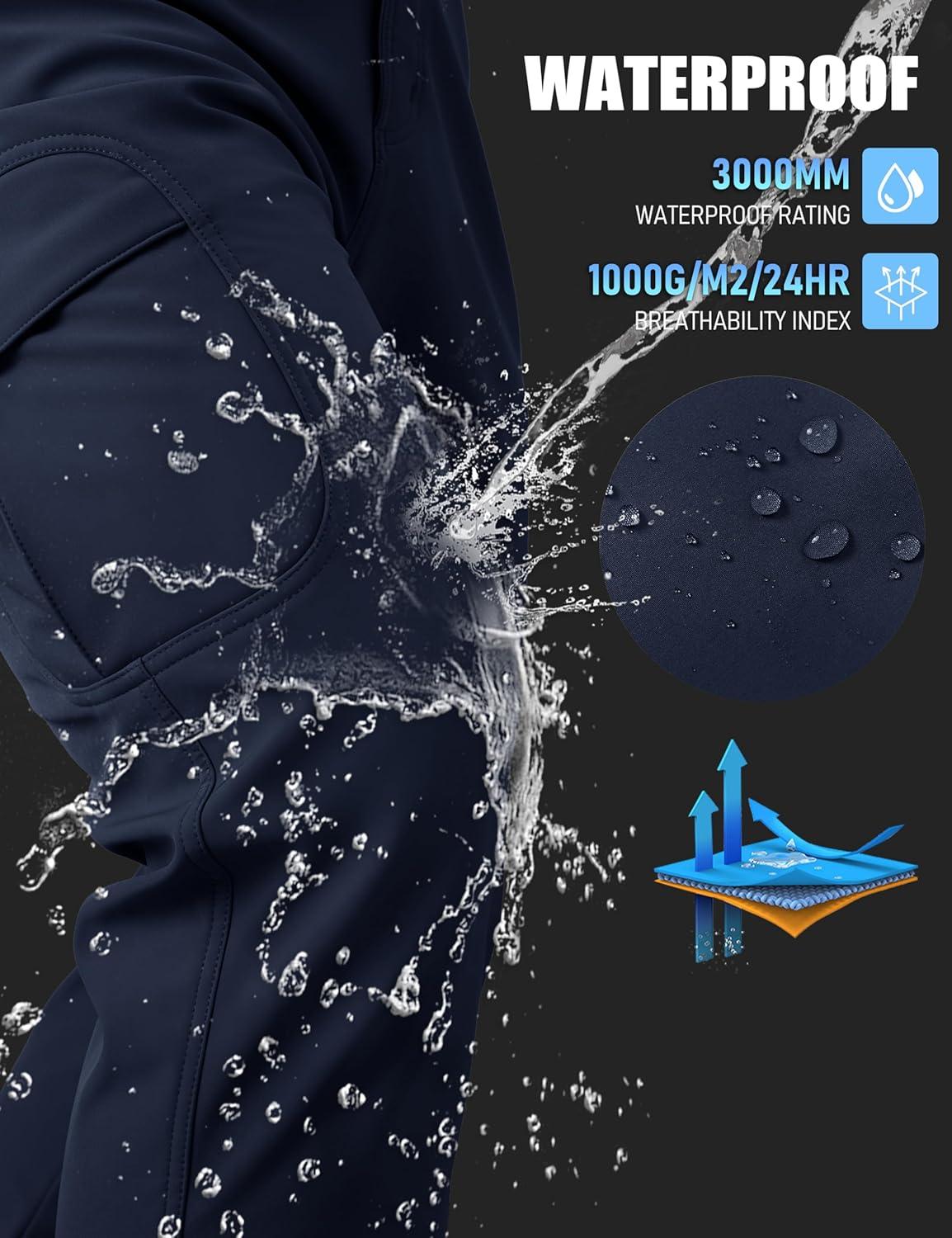 imageMAGCOMSEN Mens Winter Pants Water Resistant Fleece Lined Snowboard Ski Pants Softshell Tactical Pants with MultiPocketsNavy