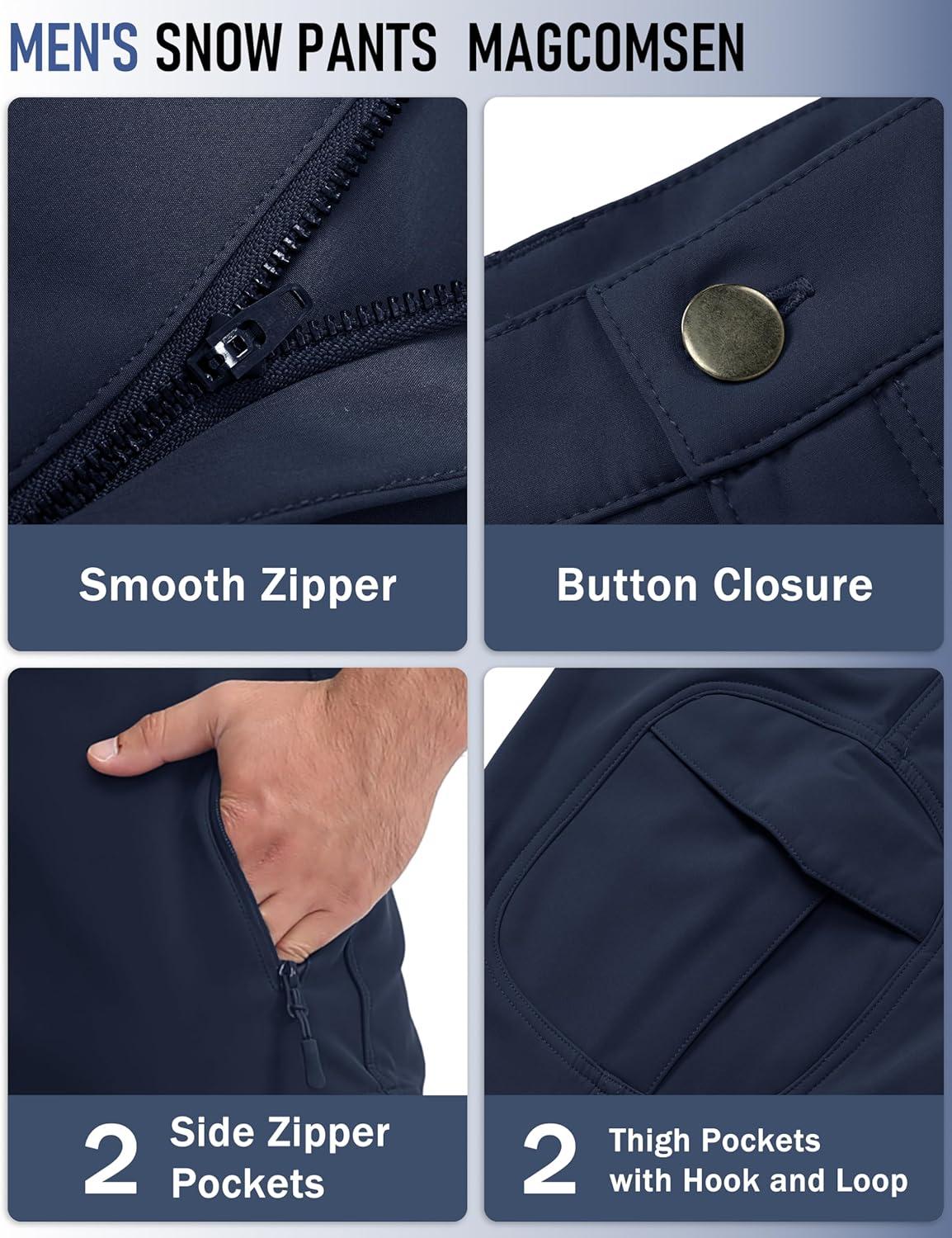 imageMAGCOMSEN Mens Winter Pants Water Resistant Fleece Lined Snowboard Ski Pants Softshell Tactical Pants with MultiPocketsNavy