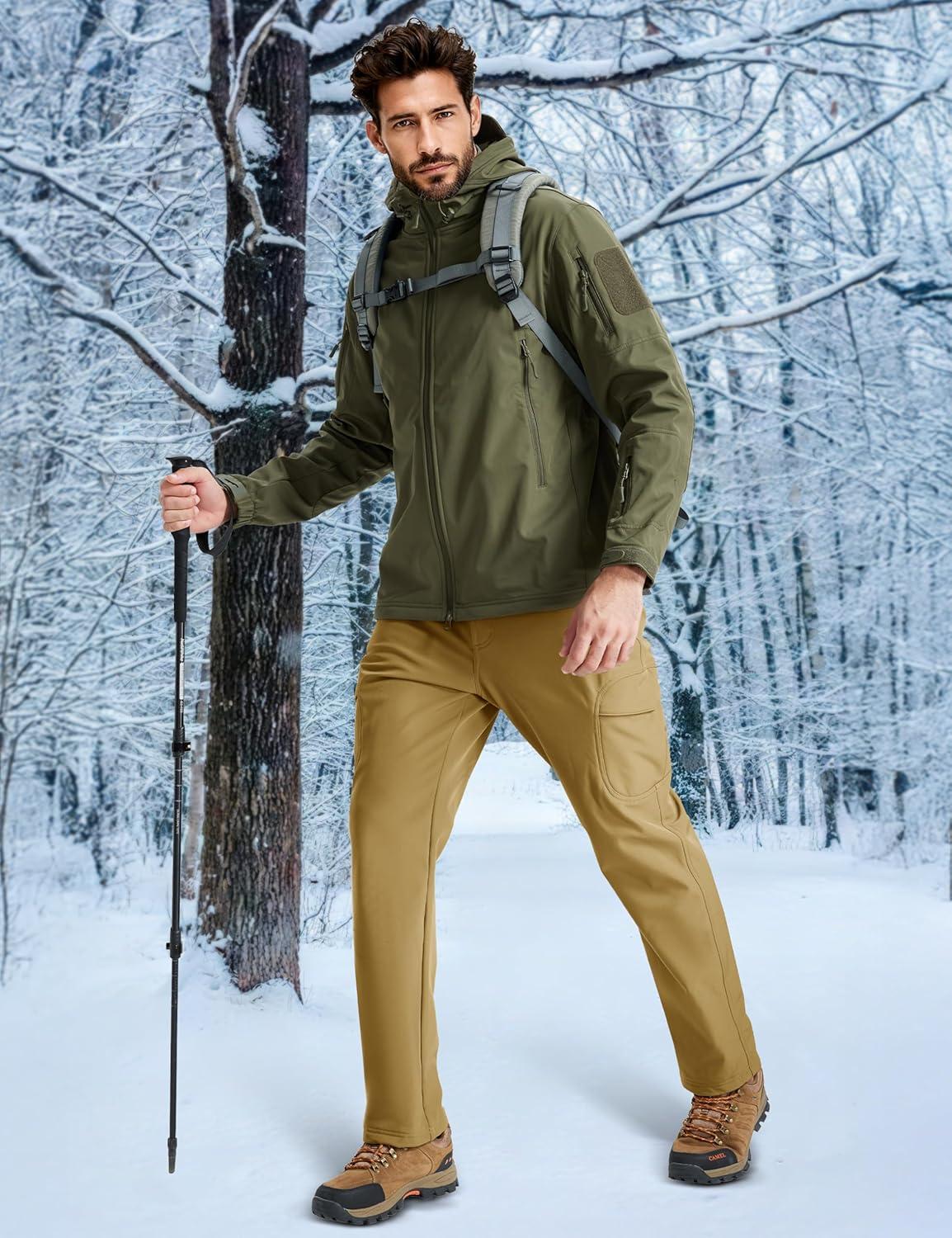 imageMAGCOMSEN Mens Winter Pants Water Resistant Fleece Lined Snowboard Ski Pants Softshell Tactical Pants with MultiPocketsSand