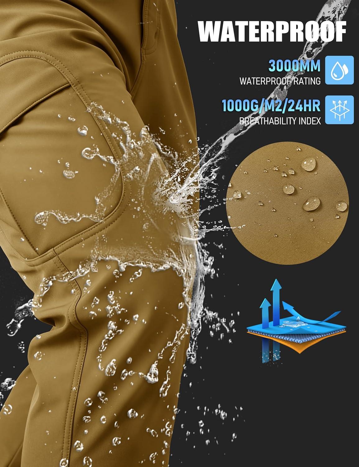 imageMAGCOMSEN Mens Winter Pants Water Resistant Fleece Lined Snowboard Ski Pants Softshell Tactical Pants with MultiPocketsSand