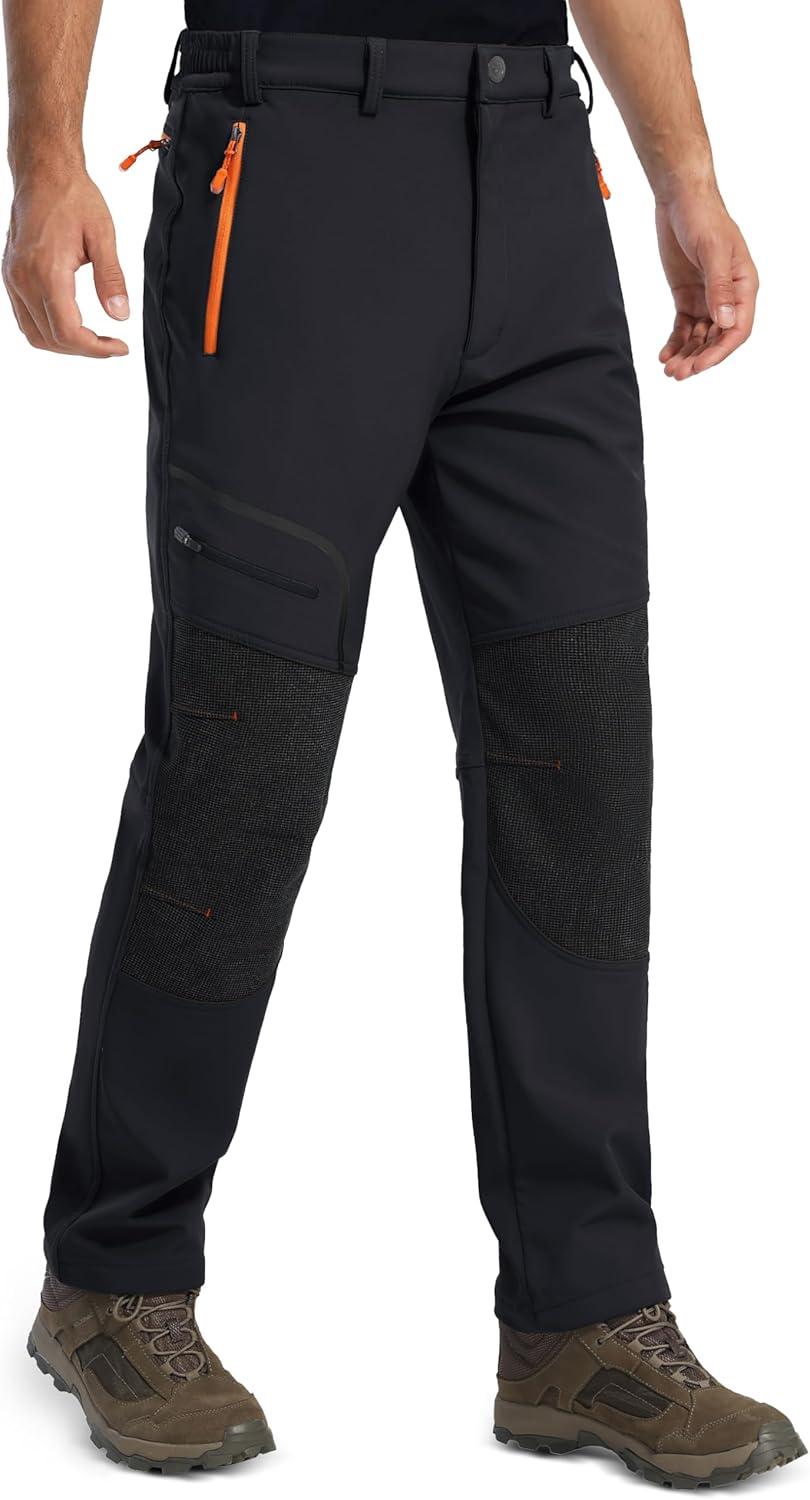 imageMAGCOMSEN Mens Winter Snow Ski Pants Fleece Lined Water Resistant Insulated Work Outdoor Hiking Snowboard Pants 4 PocketsBlack