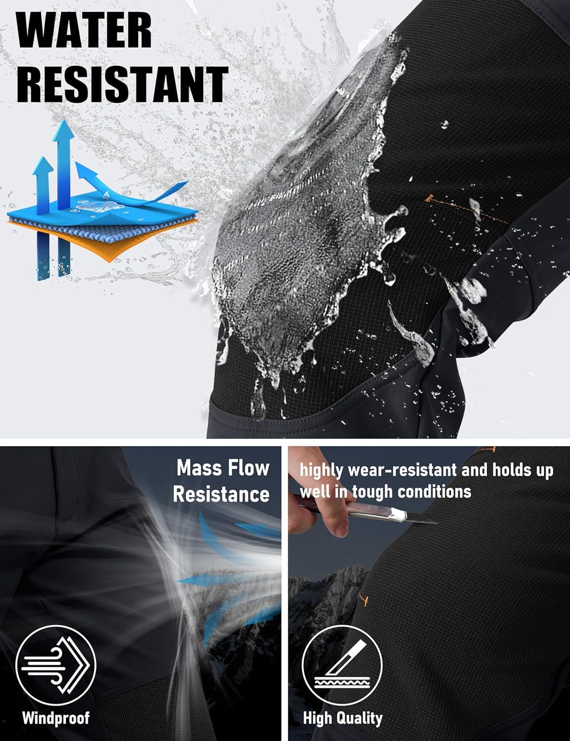imageMAGCOMSEN Mens Winter Snow Ski Pants Fleece Lined Water Resistant Insulated Work Outdoor Hiking Snowboard Pants 4 PocketsBlack