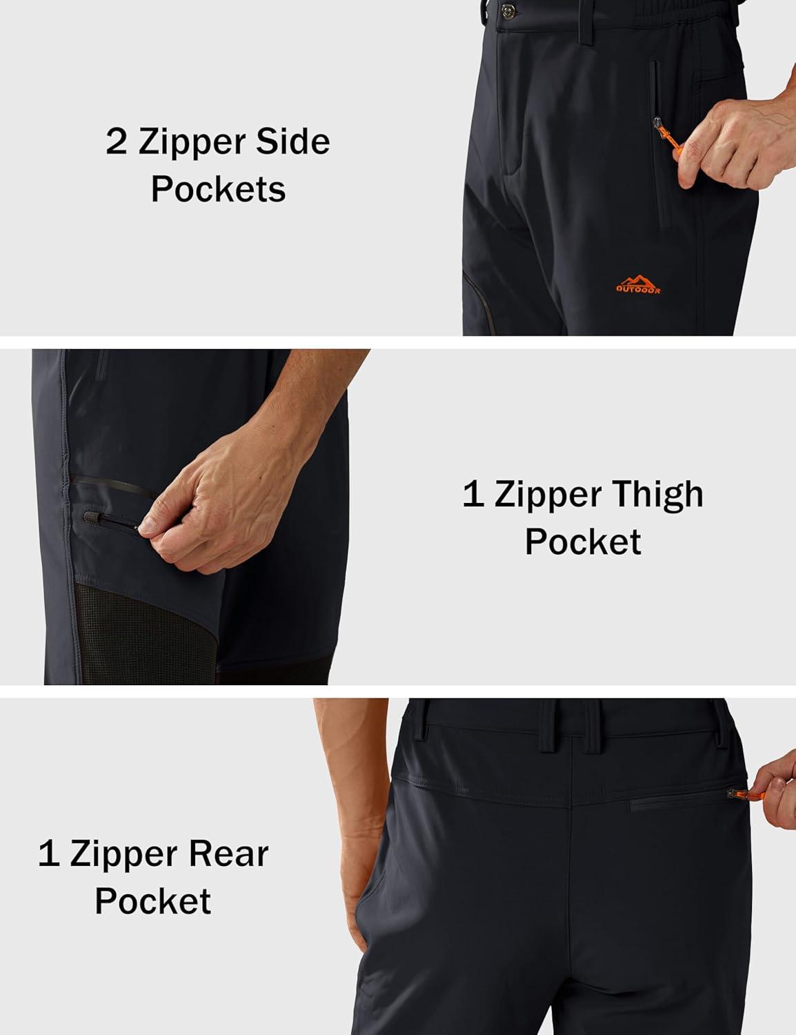 imageMAGCOMSEN Mens Winter Snow Ski Pants Fleece Lined Water Resistant Insulated Work Outdoor Hiking Snowboard Pants 4 PocketsBlack