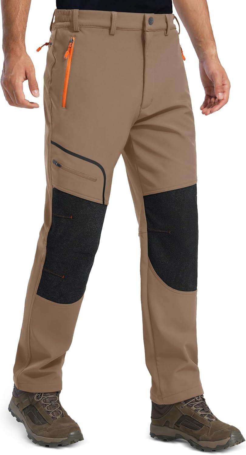 imageMAGCOMSEN Mens Winter Snow Ski Pants Fleece Lined Water Resistant Insulated Work Outdoor Hiking Snowboard Pants 4 PocketsBrown