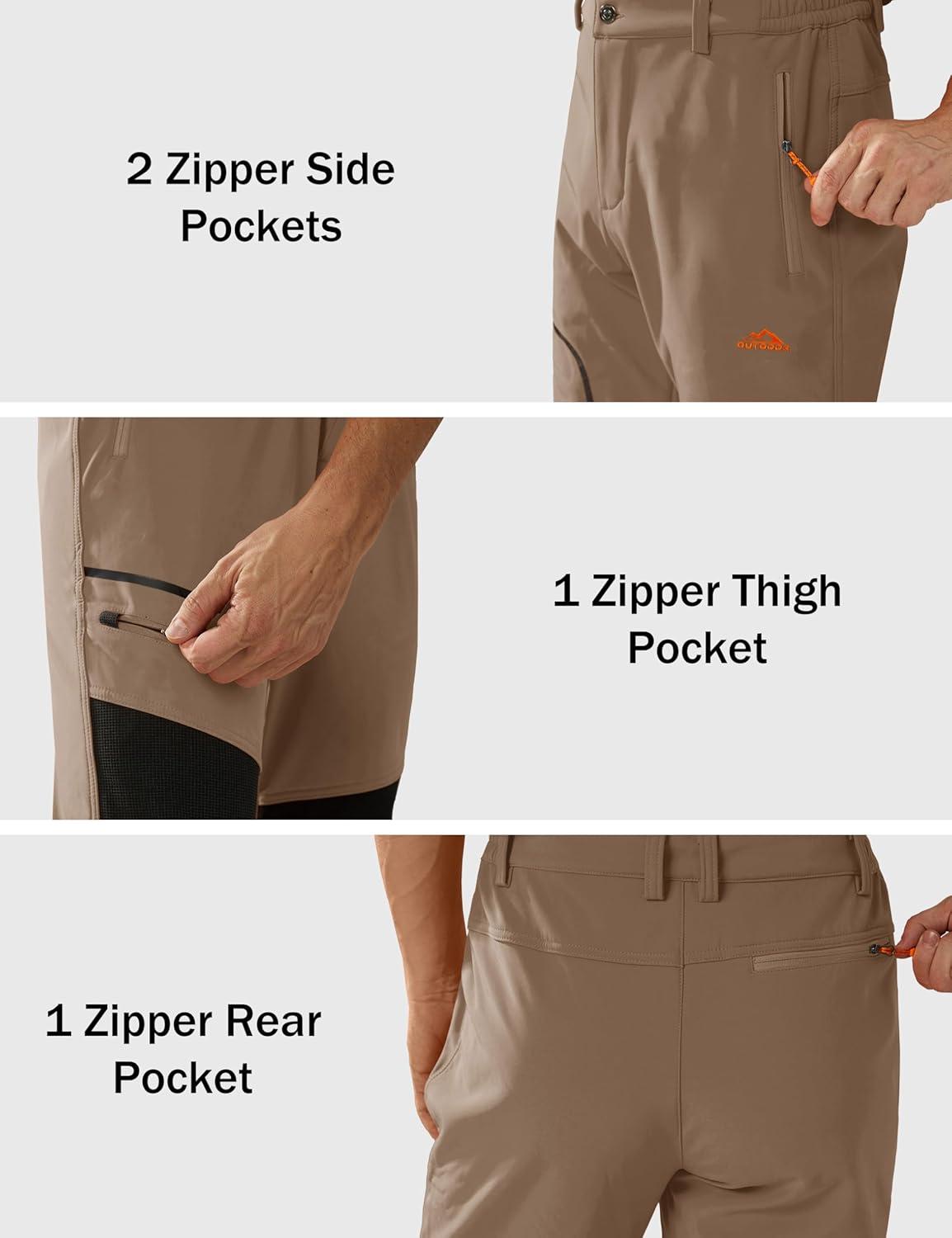 imageMAGCOMSEN Mens Winter Snow Ski Pants Fleece Lined Water Resistant Insulated Work Outdoor Hiking Snowboard Pants 4 PocketsBrown