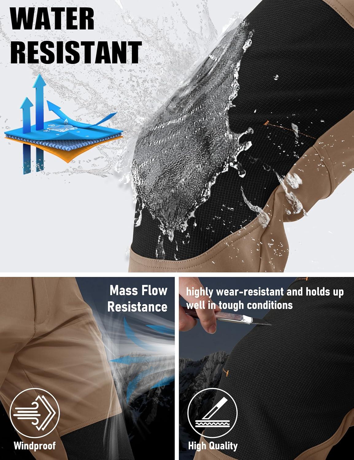 imageMAGCOMSEN Mens Winter Snow Ski Pants Fleece Lined Water Resistant Insulated Work Outdoor Hiking Snowboard Pants 4 PocketsBrown