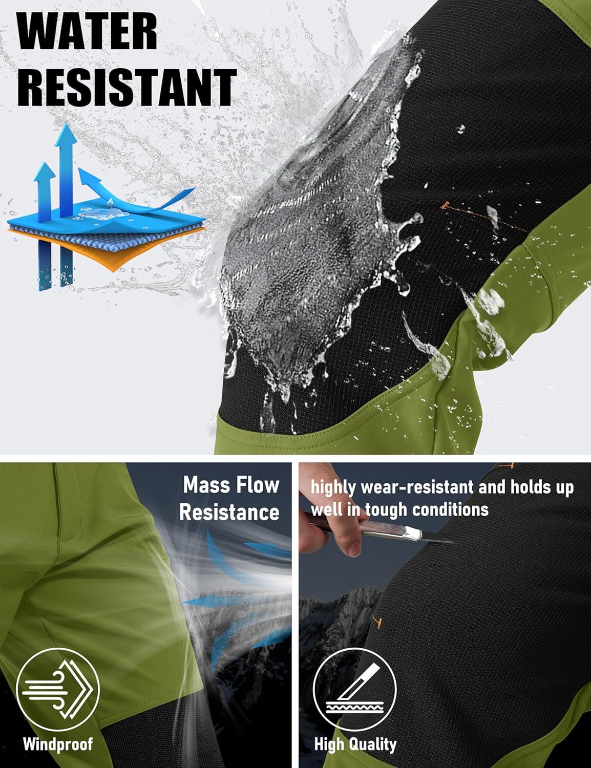imageMAGCOMSEN Mens Winter Snow Ski Pants Fleece Lined Water Resistant Insulated Work Outdoor Hiking Snowboard Pants 4 PocketsDark Green