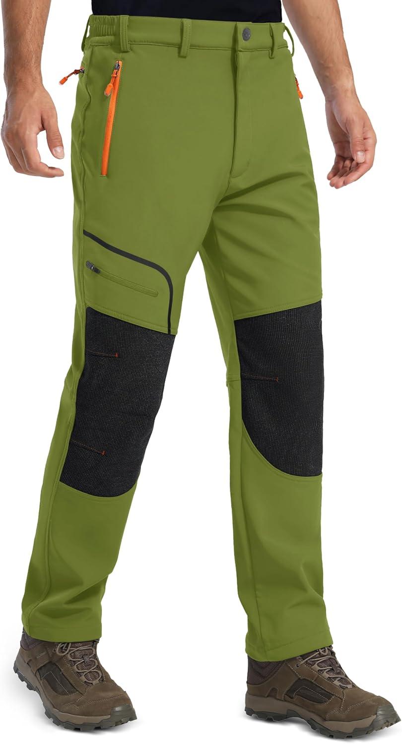 imageMAGCOMSEN Mens Winter Snow Ski Pants Fleece Lined Water Resistant Insulated Work Outdoor Hiking Snowboard Pants 4 PocketsDark Green