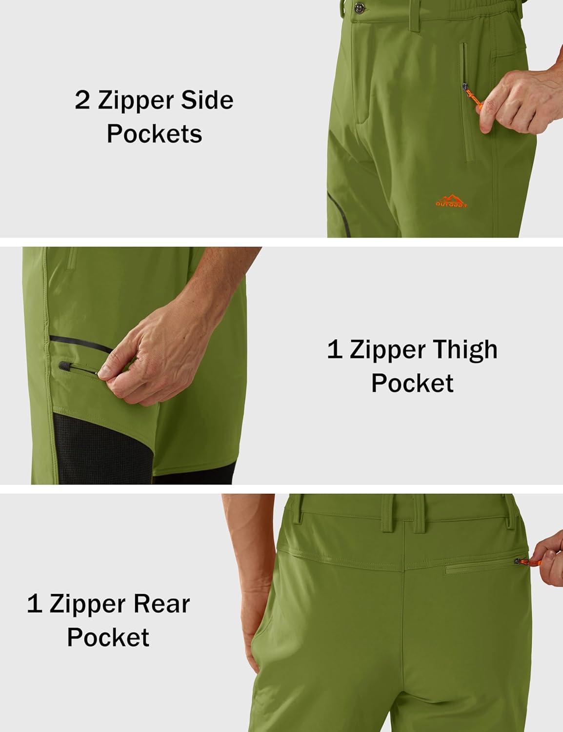 imageMAGCOMSEN Mens Winter Snow Ski Pants Fleece Lined Water Resistant Insulated Work Outdoor Hiking Snowboard Pants 4 PocketsDark Green