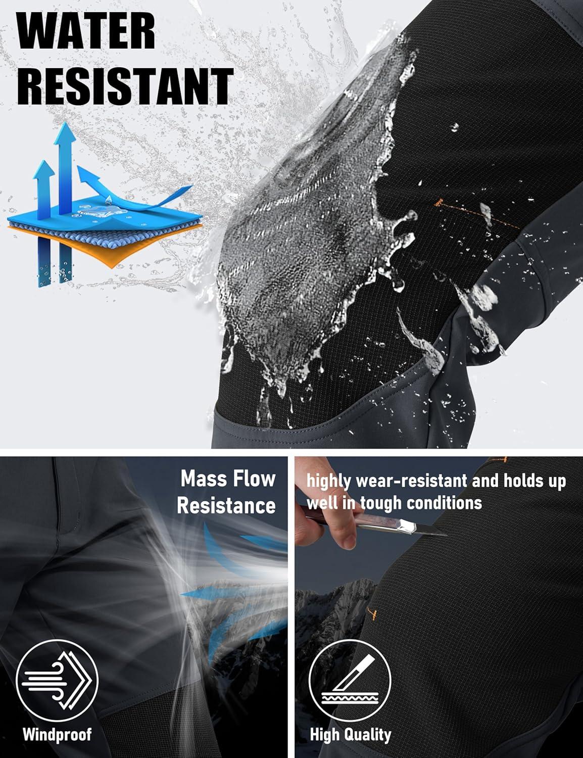 imageMAGCOMSEN Mens Winter Snow Ski Pants Fleece Lined Water Resistant Insulated Work Outdoor Hiking Snowboard Pants 4 PocketsDark Grey