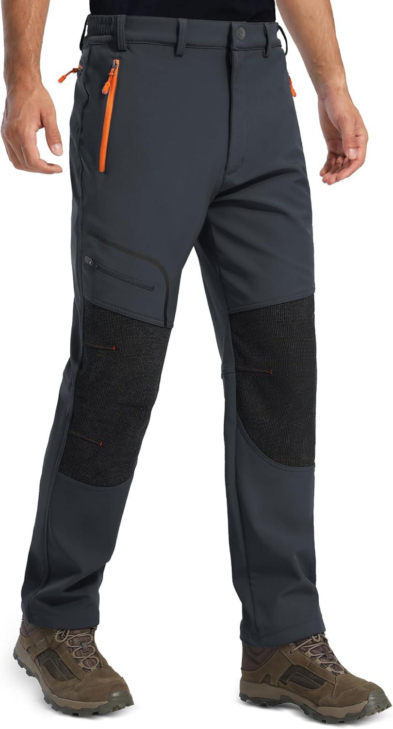 imageMAGCOMSEN Mens Winter Snow Ski Pants Fleece Lined Water Resistant Insulated Work Outdoor Hiking Snowboard Pants 4 PocketsDark Grey