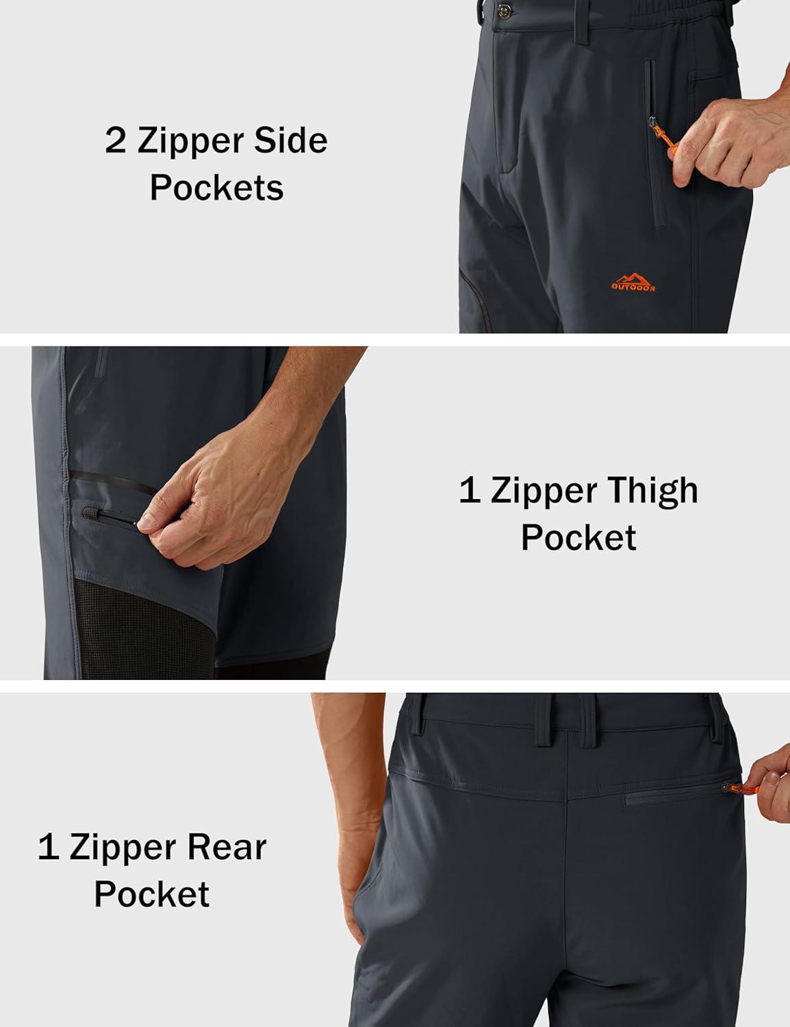 imageMAGCOMSEN Mens Winter Snow Ski Pants Fleece Lined Water Resistant Insulated Work Outdoor Hiking Snowboard Pants 4 PocketsDark Grey