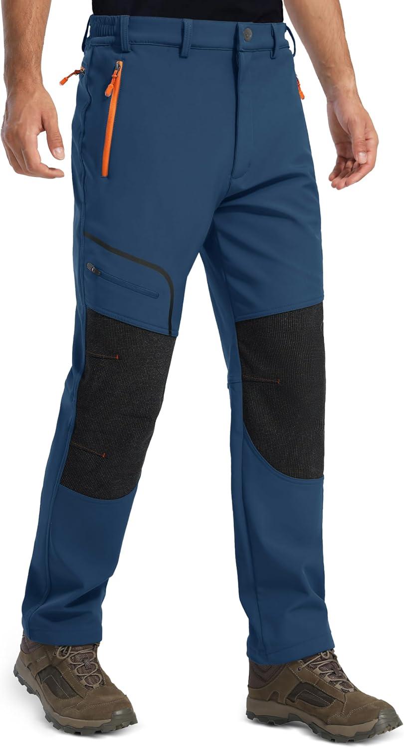 imageMAGCOMSEN Mens Winter Snow Ski Pants Fleece Lined Water Resistant Insulated Work Outdoor Hiking Snowboard Pants 4 PocketsDenim Blue