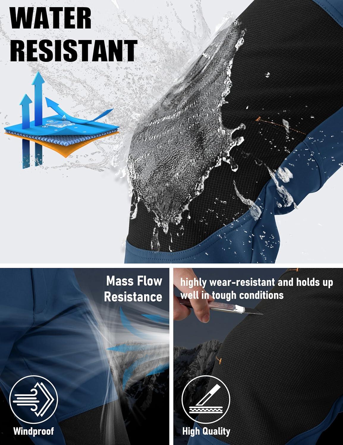 imageMAGCOMSEN Mens Winter Snow Ski Pants Fleece Lined Water Resistant Insulated Work Outdoor Hiking Snowboard Pants 4 PocketsDenim Blue