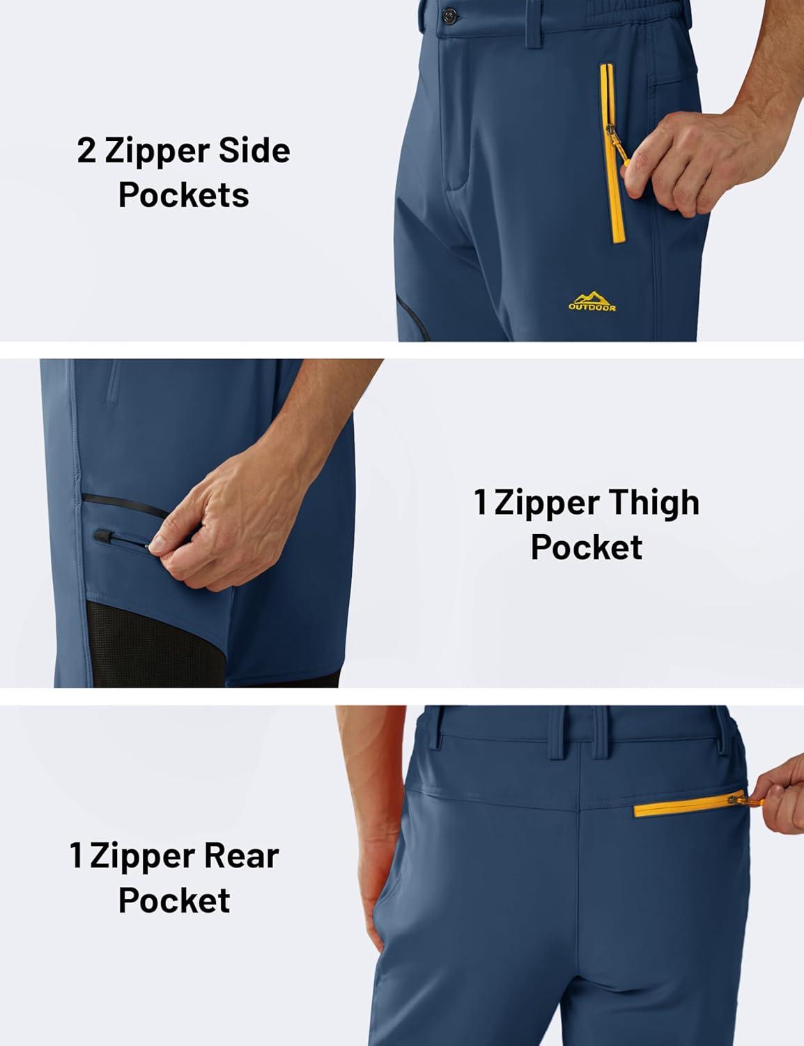 imageMAGCOMSEN Mens Winter Snow Ski Pants Fleece Lined Water Resistant Insulated Work Outdoor Hiking Snowboard Pants 4 PocketsDenim Blue