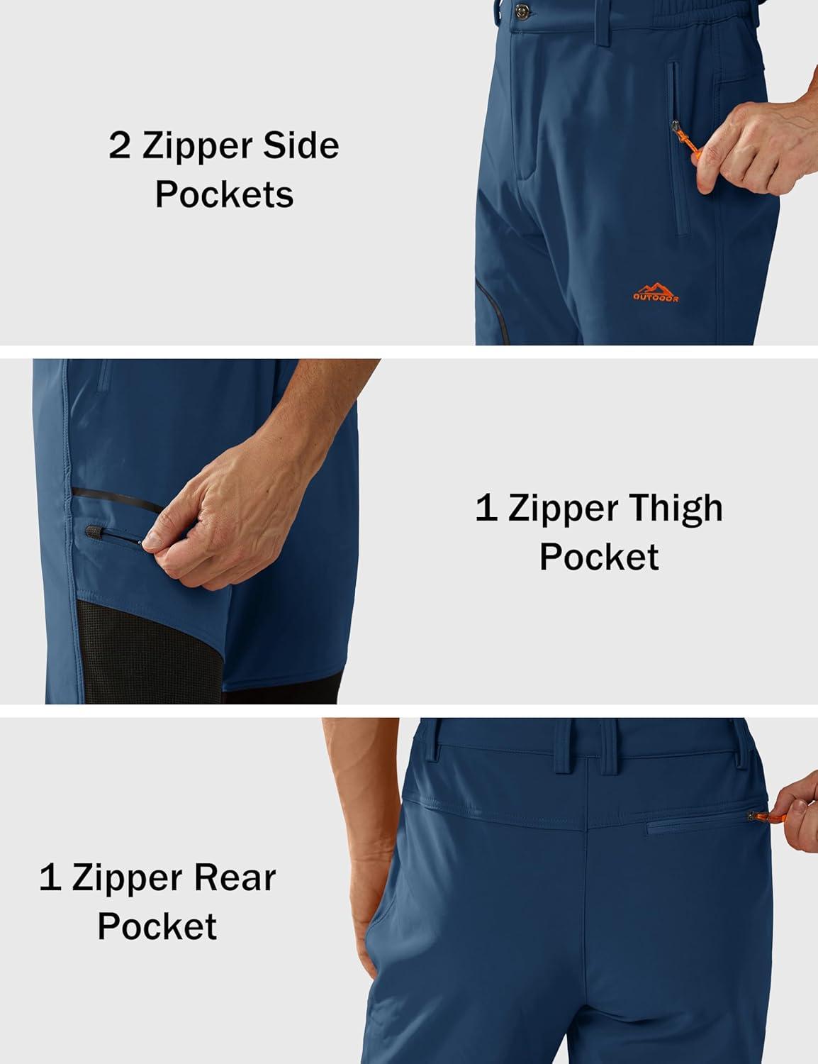 imageMAGCOMSEN Mens Winter Snow Ski Pants Fleece Lined Water Resistant Insulated Work Outdoor Hiking Snowboard Pants 4 PocketsDenim Blue