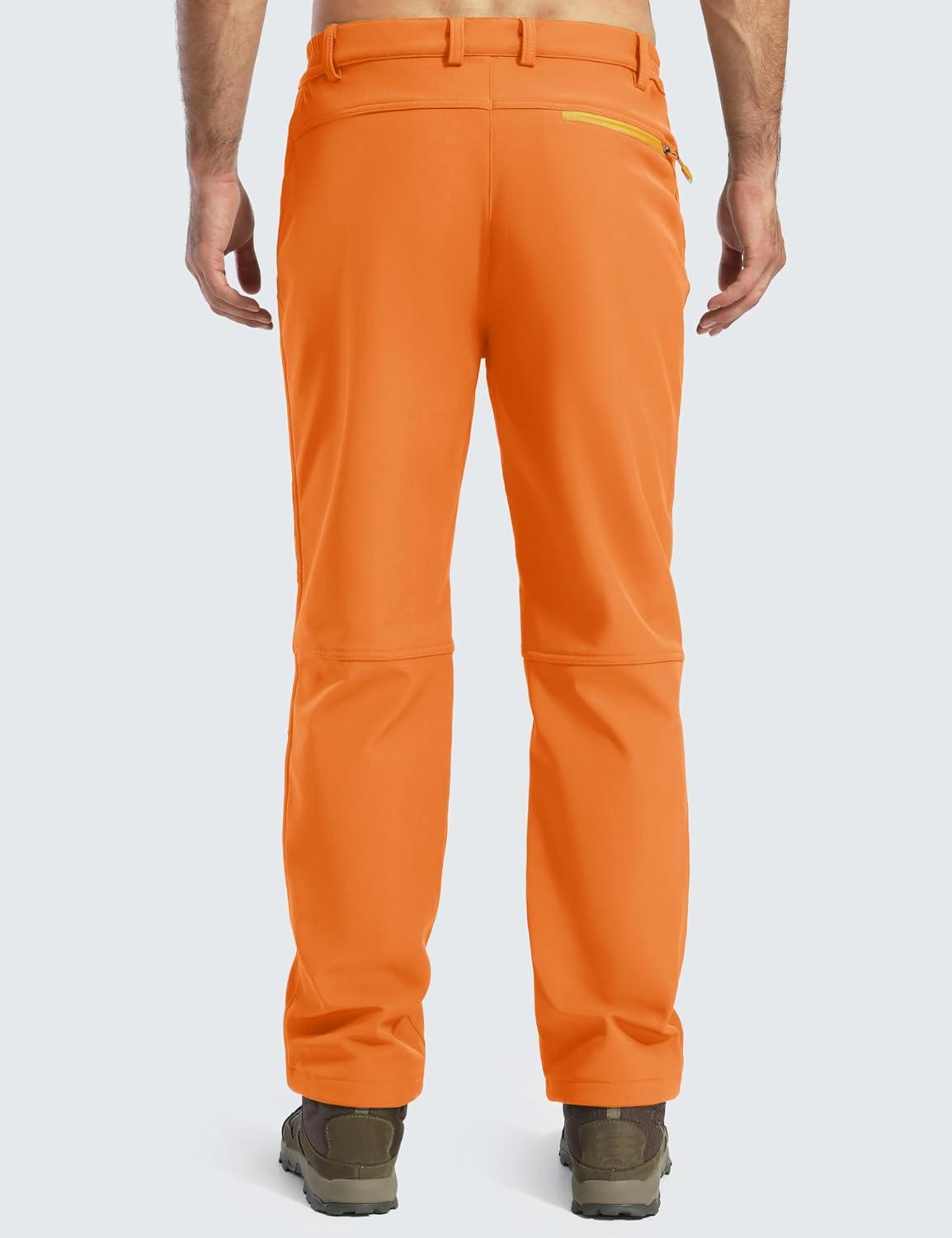imageMAGCOMSEN Mens Winter Snow Ski Pants Fleece Lined Water Resistant Insulated Work Outdoor Hiking Snowboard Pants 4 PocketsFl Orange