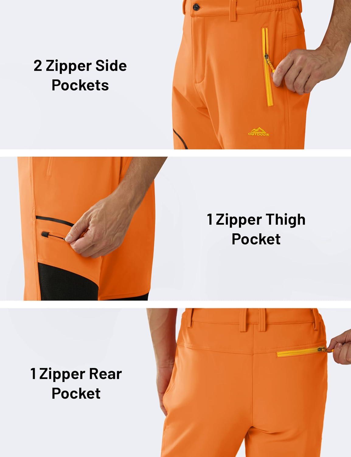imageMAGCOMSEN Mens Winter Snow Ski Pants Fleece Lined Water Resistant Insulated Work Outdoor Hiking Snowboard Pants 4 PocketsFl Orange