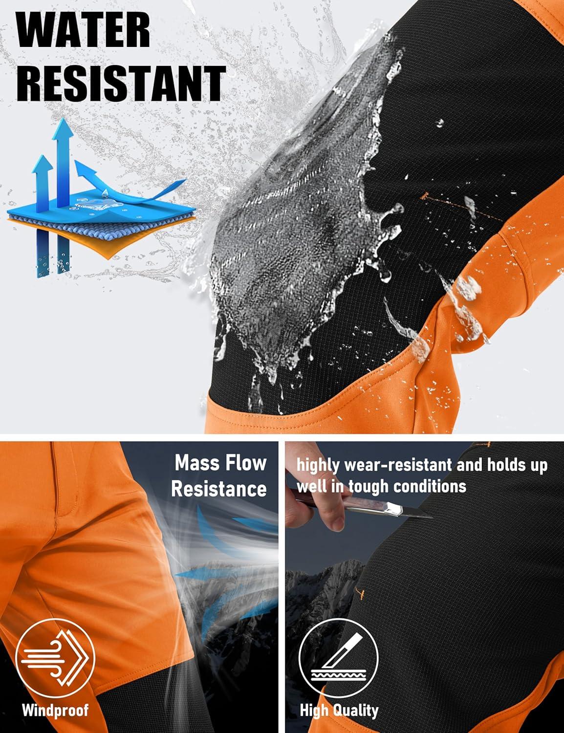 imageMAGCOMSEN Mens Winter Snow Ski Pants Fleece Lined Water Resistant Insulated Work Outdoor Hiking Snowboard Pants 4 PocketsFl Orange