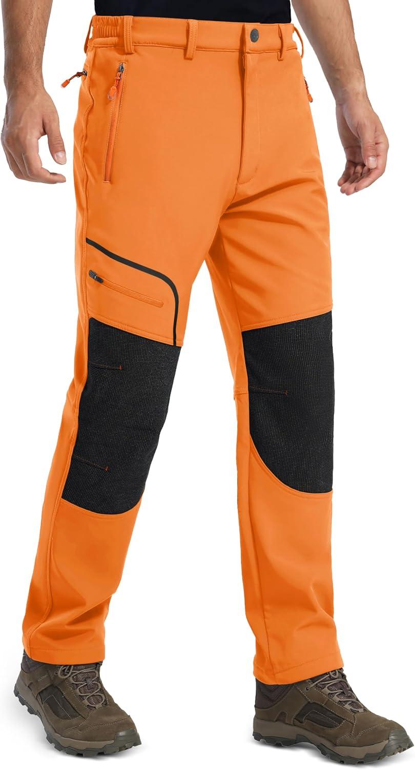 imageMAGCOMSEN Mens Winter Snow Ski Pants Fleece Lined Water Resistant Insulated Work Outdoor Hiking Snowboard Pants 4 PocketsFl Orange