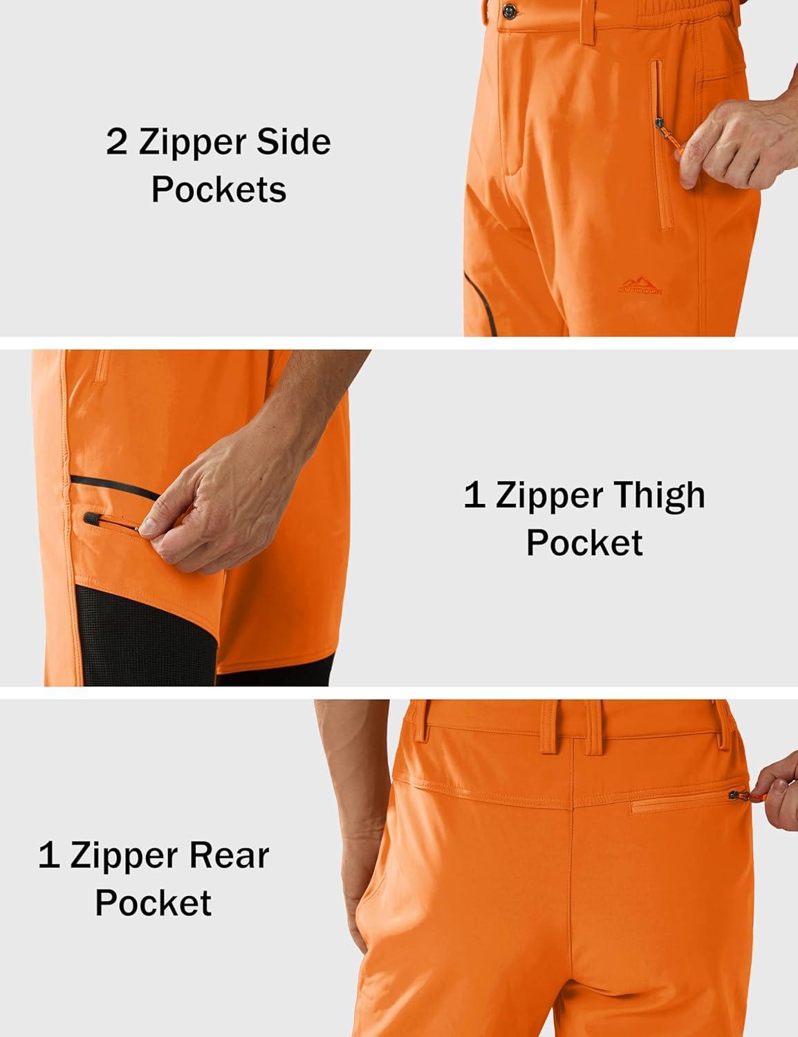 imageMAGCOMSEN Mens Winter Snow Ski Pants Fleece Lined Water Resistant Insulated Work Outdoor Hiking Snowboard Pants 4 PocketsFl Orange