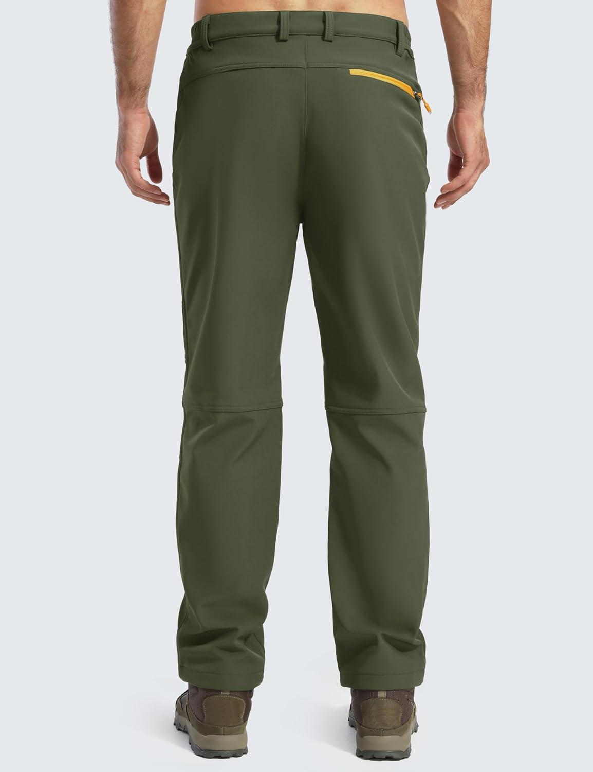 imageMAGCOMSEN Mens Winter Snow Ski Pants Fleece Lined Water Resistant Insulated Work Outdoor Hiking Snowboard Pants 4 PocketsGreen