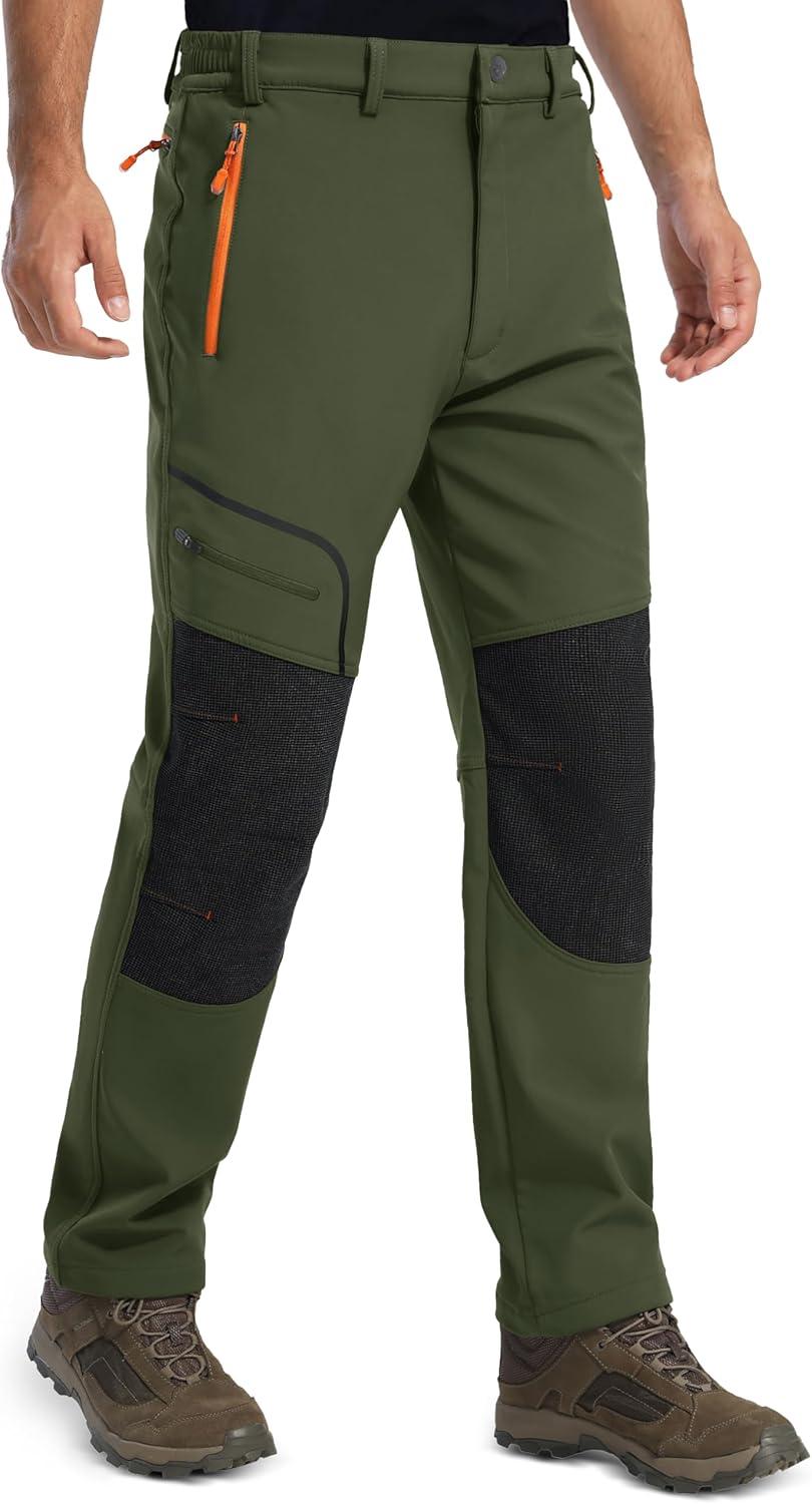 imageMAGCOMSEN Mens Winter Snow Ski Pants Fleece Lined Water Resistant Insulated Work Outdoor Hiking Snowboard Pants 4 PocketsGreen