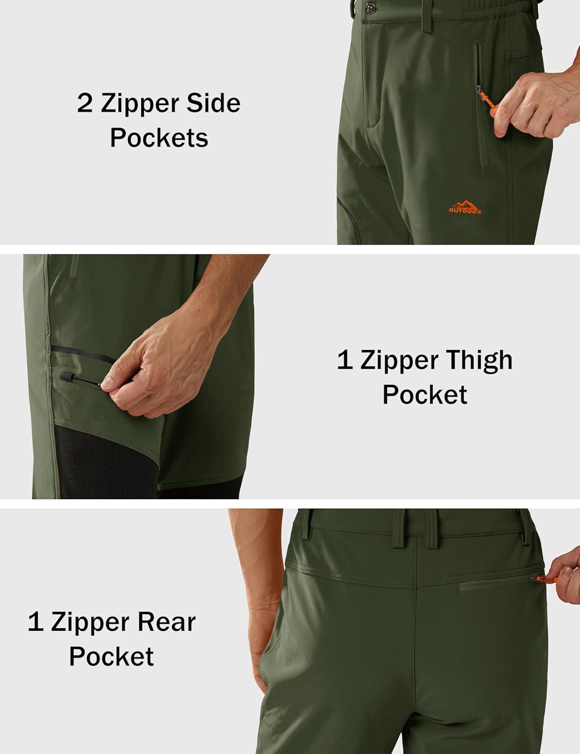 imageMAGCOMSEN Mens Winter Snow Ski Pants Fleece Lined Water Resistant Insulated Work Outdoor Hiking Snowboard Pants 4 PocketsGreen