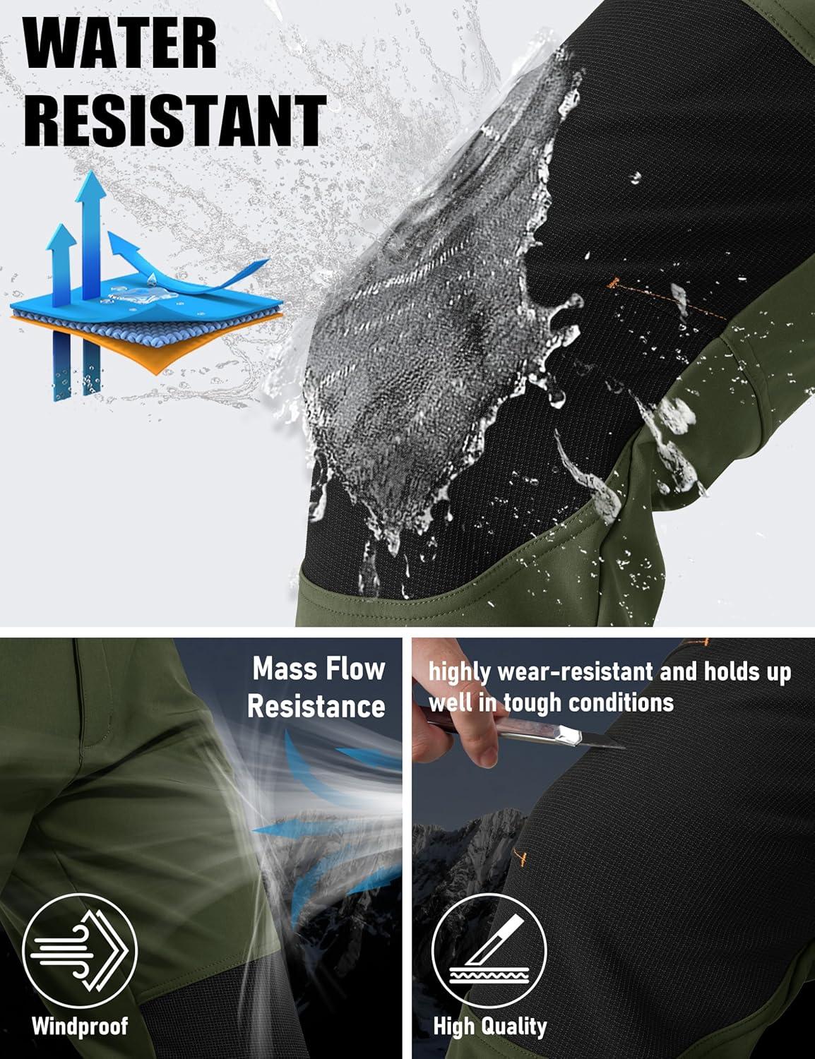 imageMAGCOMSEN Mens Winter Snow Ski Pants Fleece Lined Water Resistant Insulated Work Outdoor Hiking Snowboard Pants 4 PocketsGreen