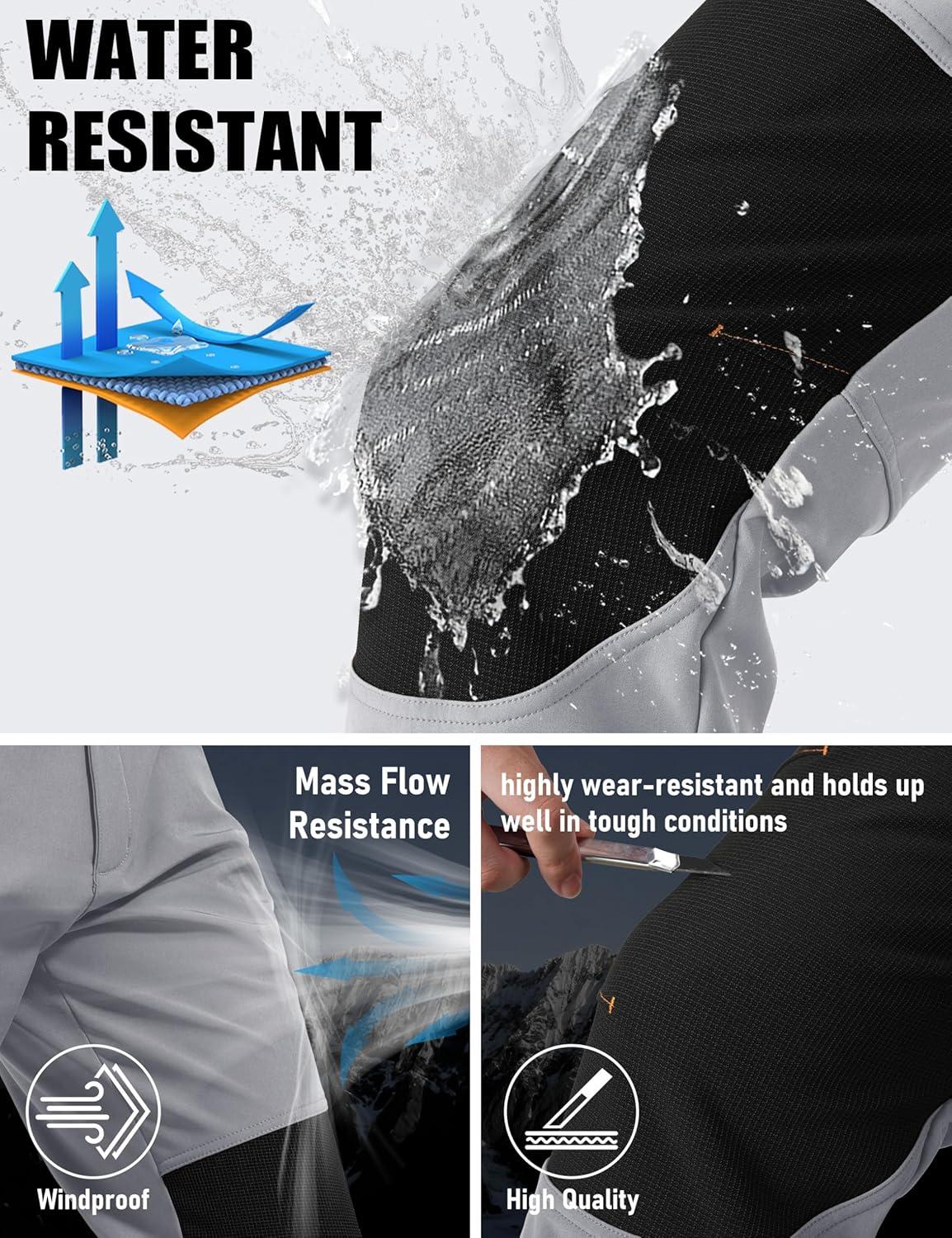 imageMAGCOMSEN Mens Winter Snow Ski Pants Fleece Lined Water Resistant Insulated Work Outdoor Hiking Snowboard Pants 4 PocketsLight Grey