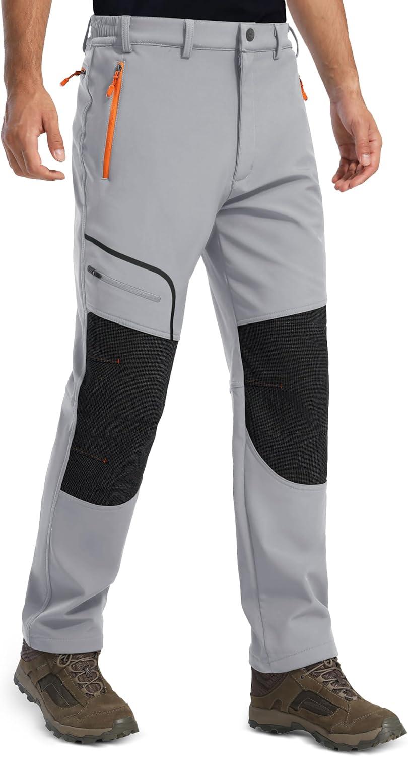 imageMAGCOMSEN Mens Winter Snow Ski Pants Fleece Lined Water Resistant Insulated Work Outdoor Hiking Snowboard Pants 4 PocketsLight Grey