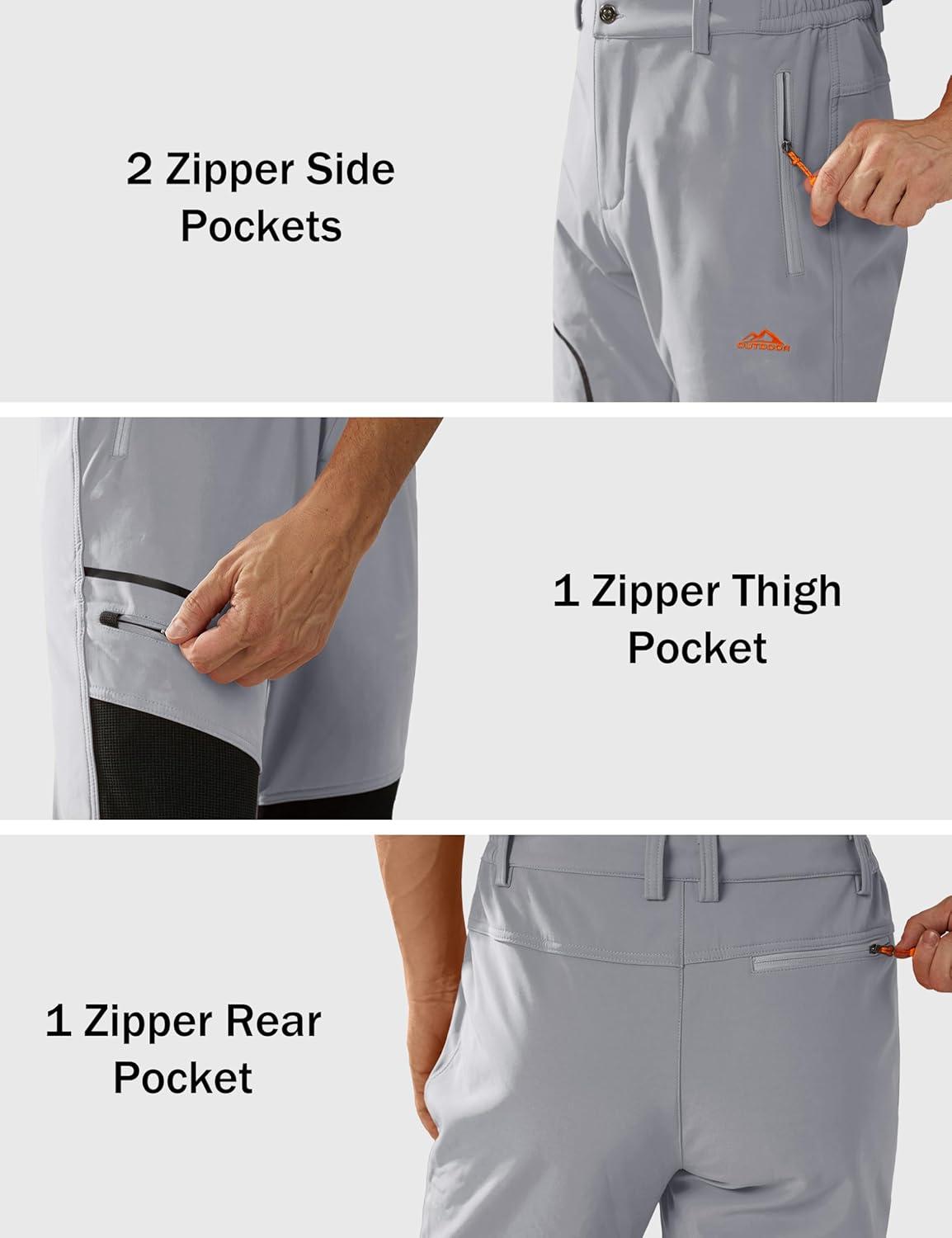 imageMAGCOMSEN Mens Winter Snow Ski Pants Fleece Lined Water Resistant Insulated Work Outdoor Hiking Snowboard Pants 4 PocketsLight Grey